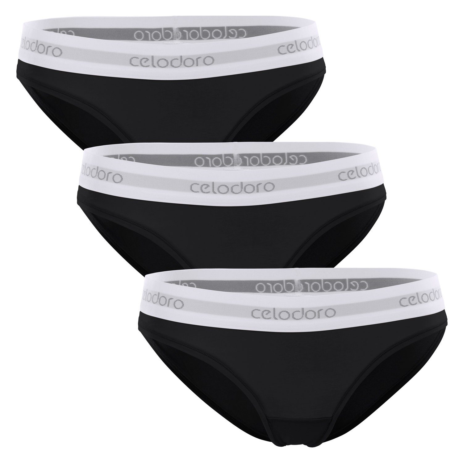 celodoro Slip Damen Bikini Slip, Webgummi-Bund (3er Pack) Markenlogo Schwarz