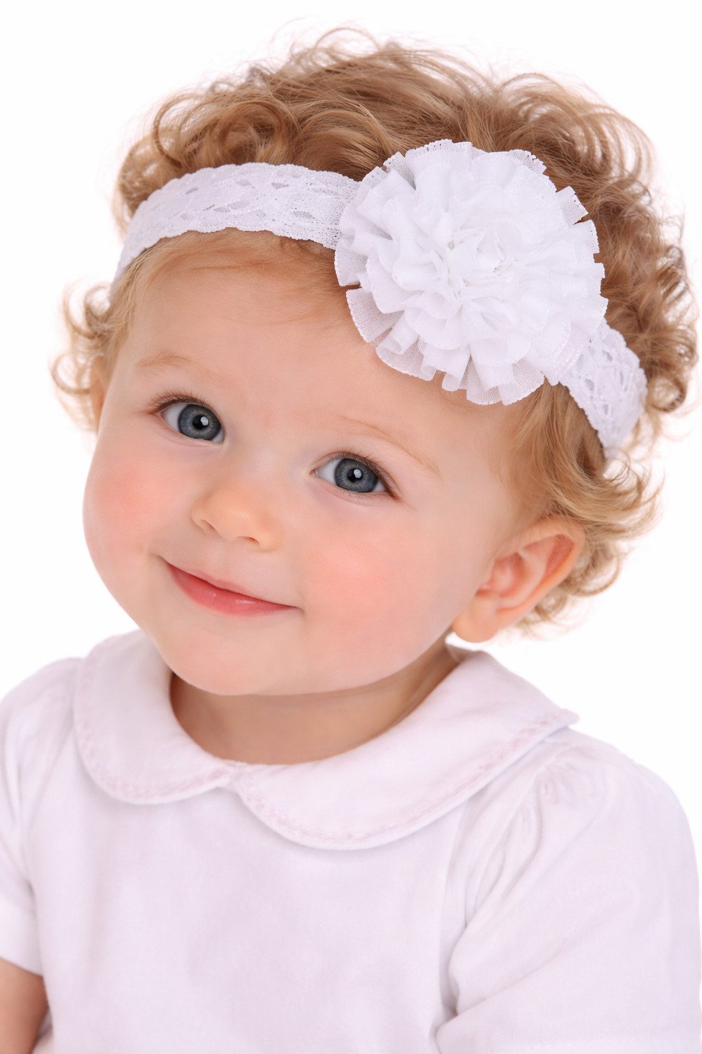 La Bortini Stirnband Baby und Kinder Kopfband in Weiß für Taufe Fest Kopfschmuck elastisch, weich, ab 0Mon, mit Blume, für Mädchen