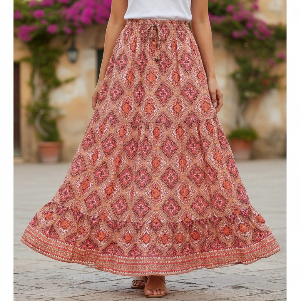 Guru-Shop Minirock Maxirock Batik, langer Sommerrock, farbenfroher.. alternative Bekleidung