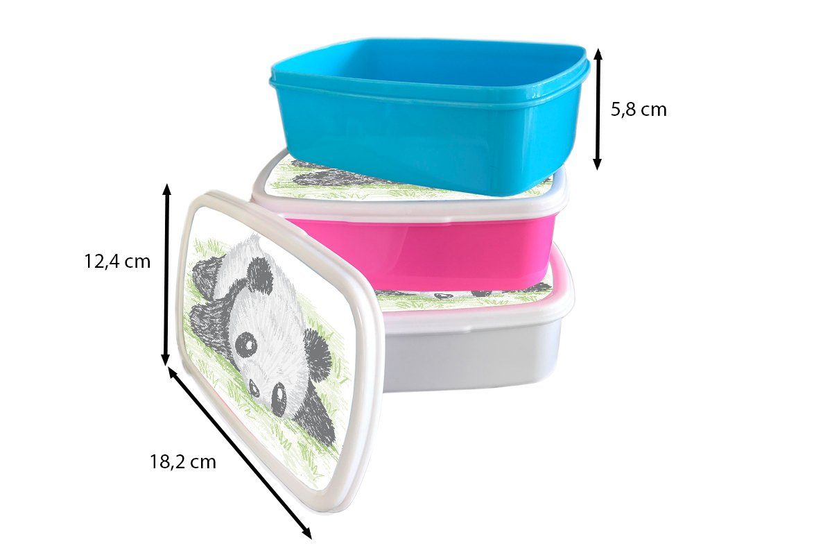 MuchoWow Lunchbox Tiere für Brotbox und Kunststoff, Kinder weiß Jungs - Erwachsene, (2-tlg), für Panda Brotdose, und Gras, Mädchen 