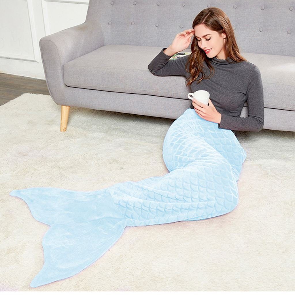 AmeliaHome Tagesdecke Meerjungfrauen Kuscheldecke Siren - Meerjungfrau Decke für Sofa & Couch, DecoKing baby blue