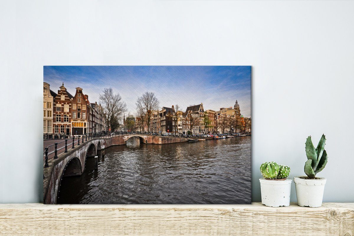 Himmel Aufhängefertig, OneMillionCanvasses® Leinwandbild blauen mit, Leinwandbilder, Wanddeko, unter einem cm amerikanischen St), Wandbild 30x20 der Bild (1 Keizersgracht