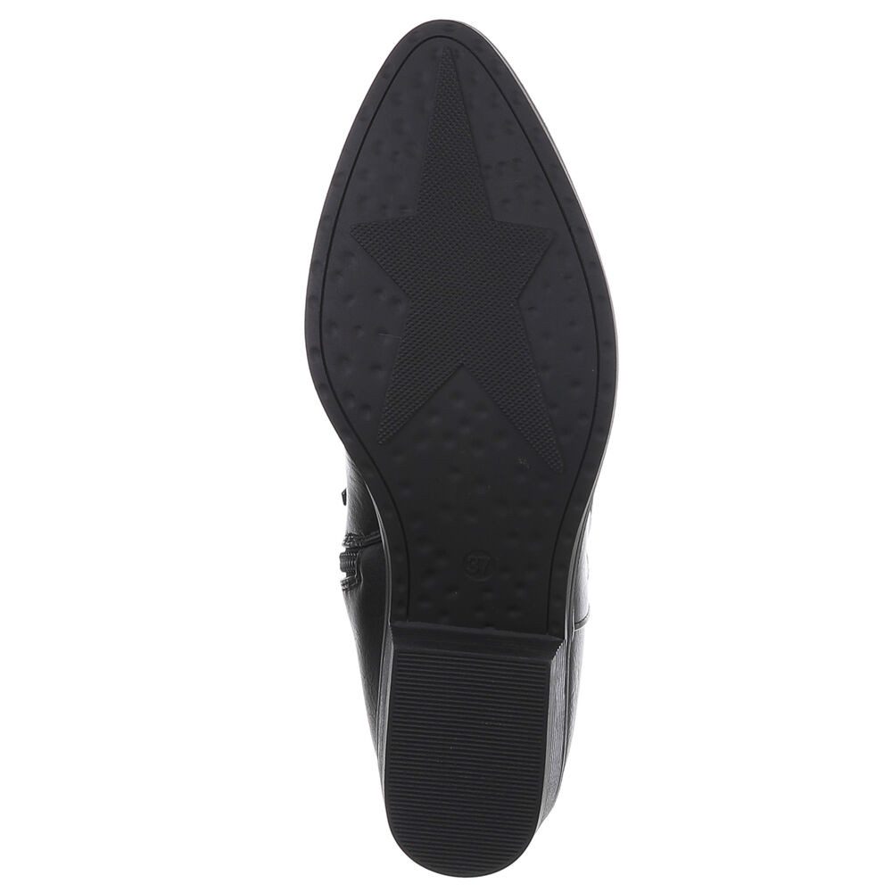 Ital-Design Elegante Damen-Stiefel mit Kunstvollem Design und Komfort Westernstiefel (90482544) Blockabsatz Flache Stiefel in Schwarz