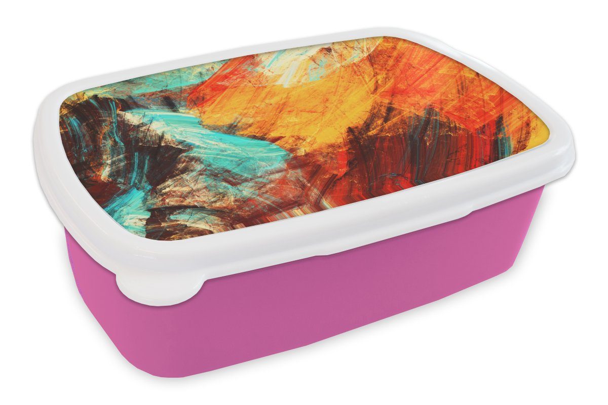 Snackbox, rosa Lunchbox Mädchen, Brotdose - MuchoWow Kunststoff, - Erwachsene, Öl, (2-tlg), für Kinder, Brotbox Gemälde Kunststoff Abstrakt
