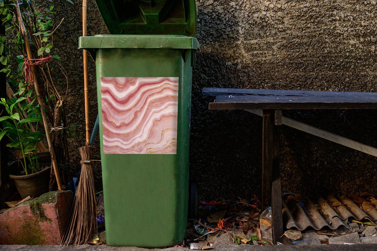 MuchoWow Wandsticker Achat - Rosa - - St), Mülleimer-aufkleber, (1 Mülltonne, Container, Edelsteine Sticker, Kristall Abfalbehälter