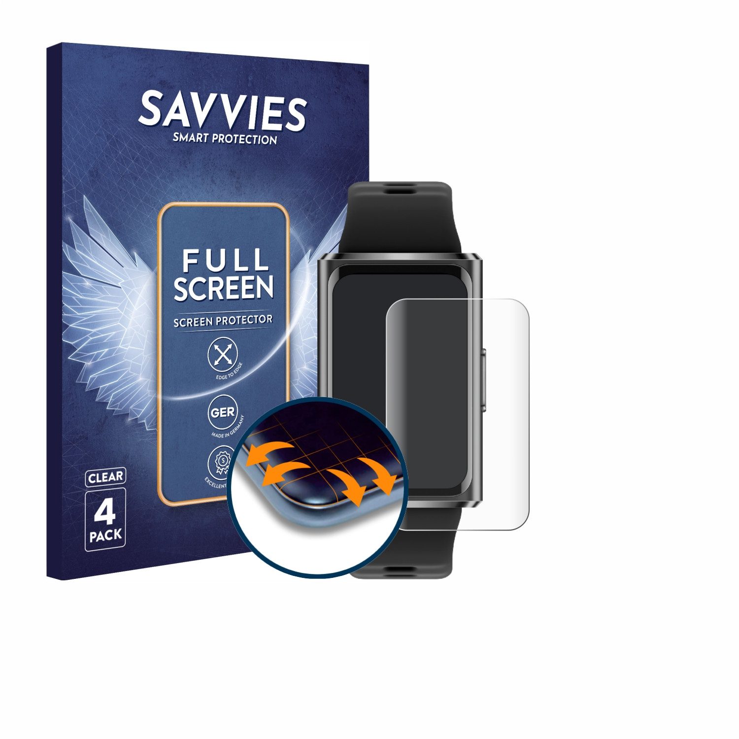 Savvies Displayschutzfolie Fullscreen Schutzfolie für Huawei Band 11 Pro, 4 Stück, Displayschutz Folie Fullcover Klar Transparent
