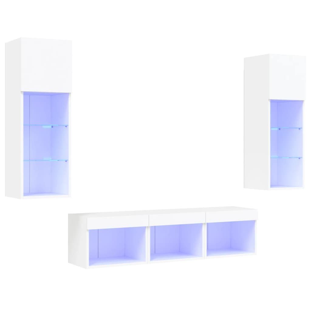 vidaXL TV-Wand 5-tlg. Wohnwand mit LED-Beleuchtung Weiß Holzwerkstoff, (5-St)