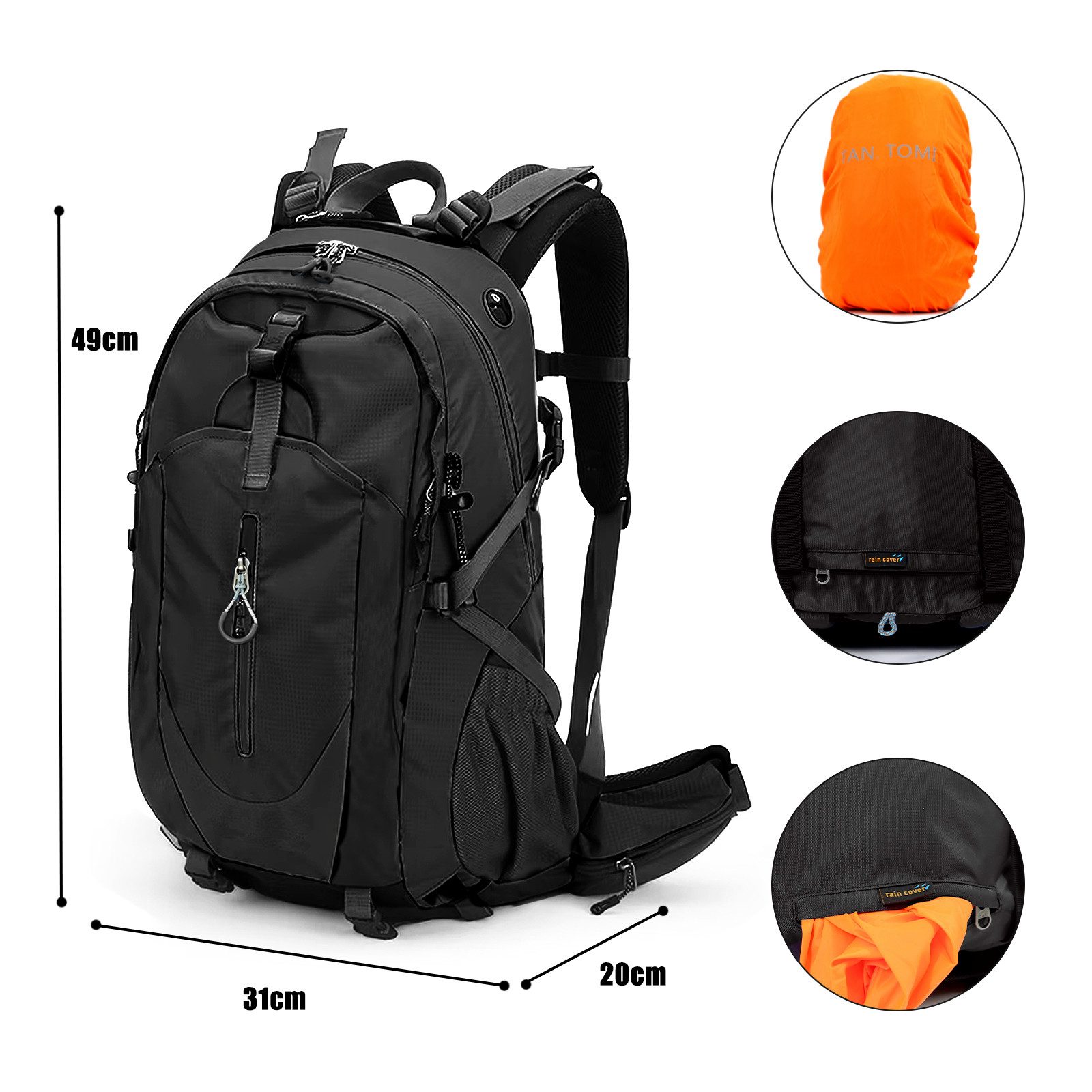 TAN.TOMI Wanderrucksack 40L Großer Wanderrucksack mit Rückenbelüftung, Wasserdicht, mit Regenschutz für Outdoor Reisen Camping Trekking