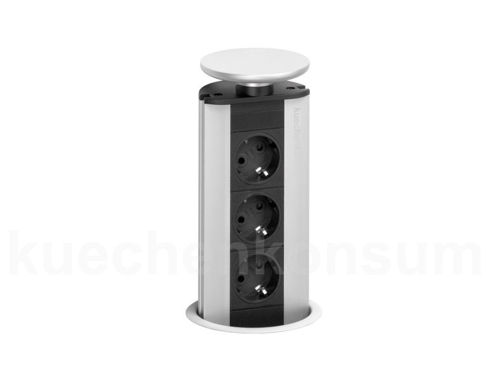 Schulte Elektrotechnik Schulte EVOline Port 00.006 Cuisine versenkbare Steckdose 3fach Silber 3-fach (Kabellänge 2,5 m), Wippdeckel Silber Hartkunststoff