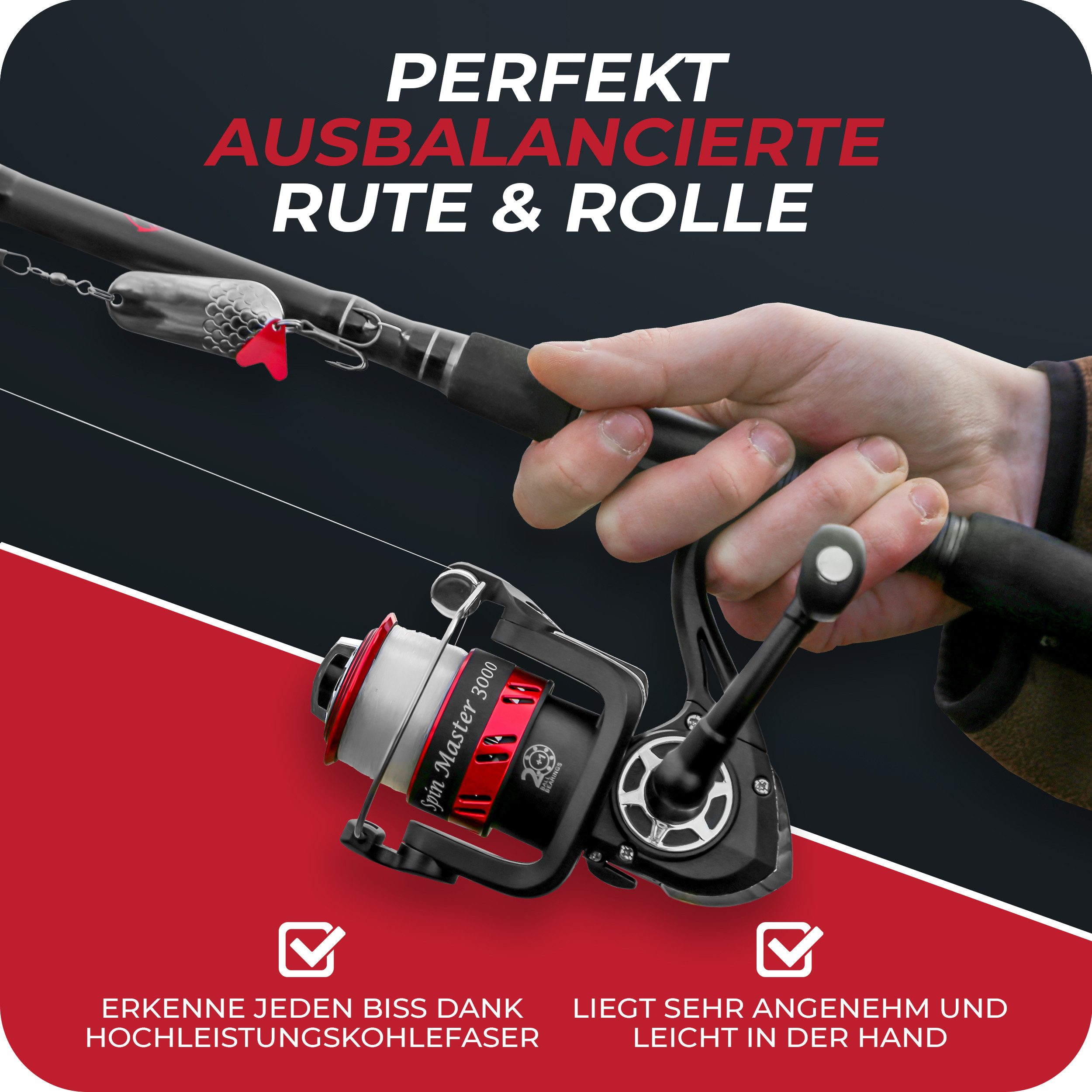 Paradox Fishing Spinnrute Komplett Angelset Teleskop + 3000 Angelrolle mit Schnur und Ködern, (2,10m 10-30g, 2,40m 15-40g, 2,70m 20-50g), inkl. Transporttasche Köderset