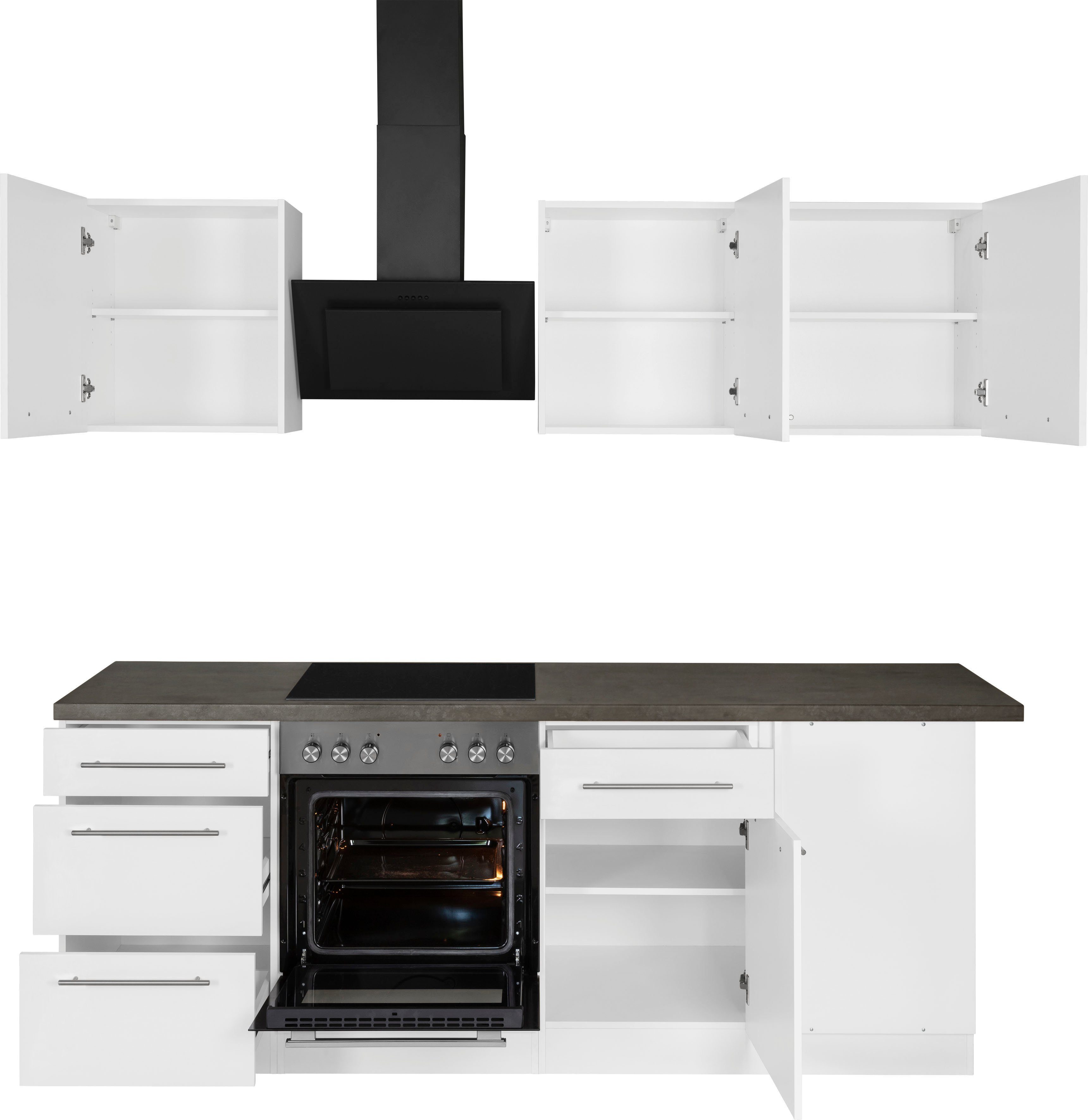 170 220 mit Küchen Weiß/Granit x wiho | Winkelküche Unna, schwarz cm E-Geräten, Stellbreite weiß