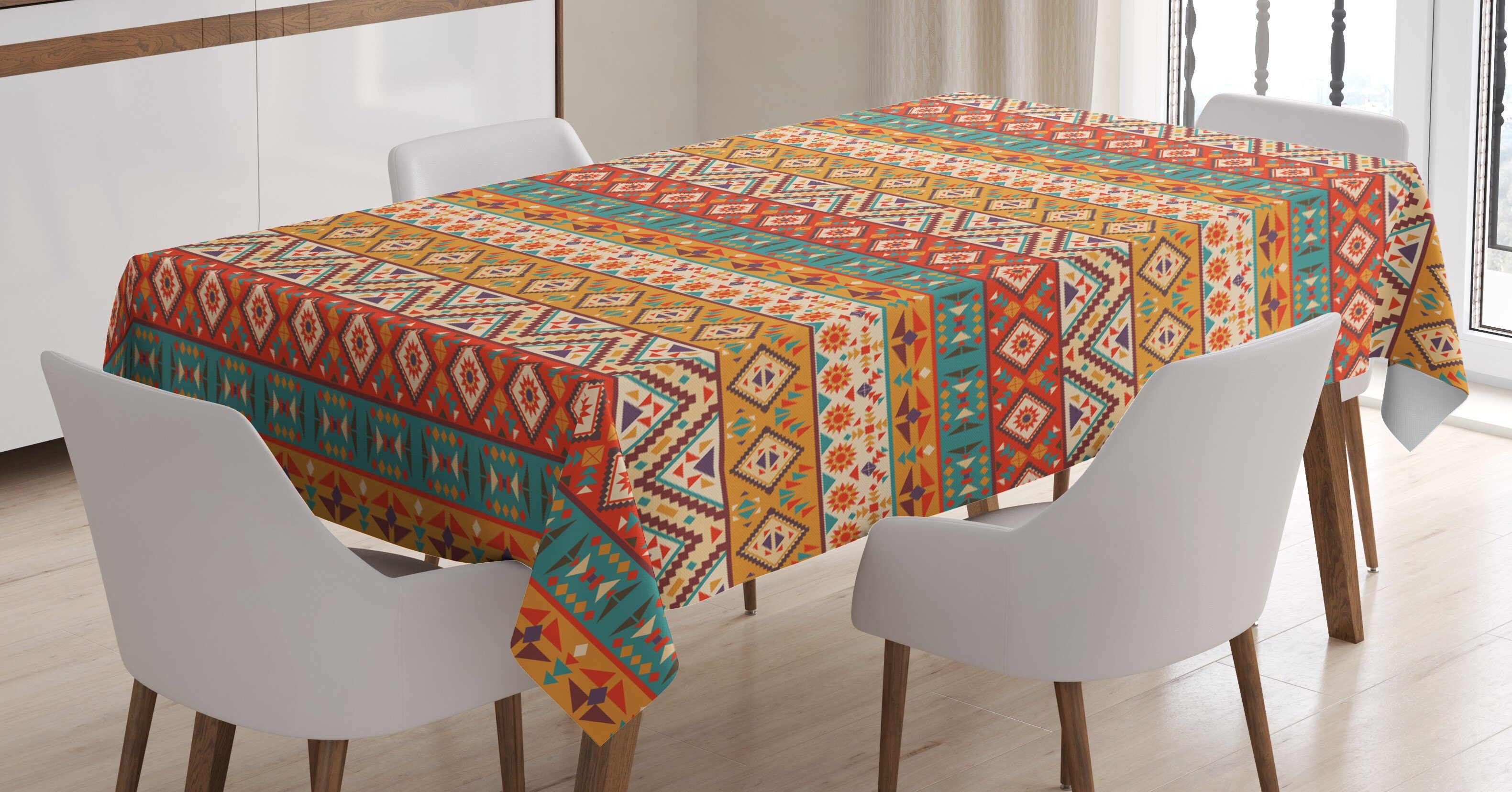 Abakuhaus Tischdecke Farbfest Waschbar Für den Außen Bereich geeignet Klare Farben, aztekisch Einheimische Folklore-Muster