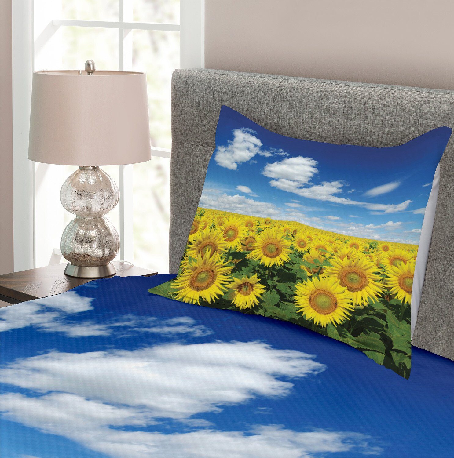 Set Tagesdecke mit Sonnenblume Kissenbezügen Frische Waschbar, Abakuhaus, Feld Land