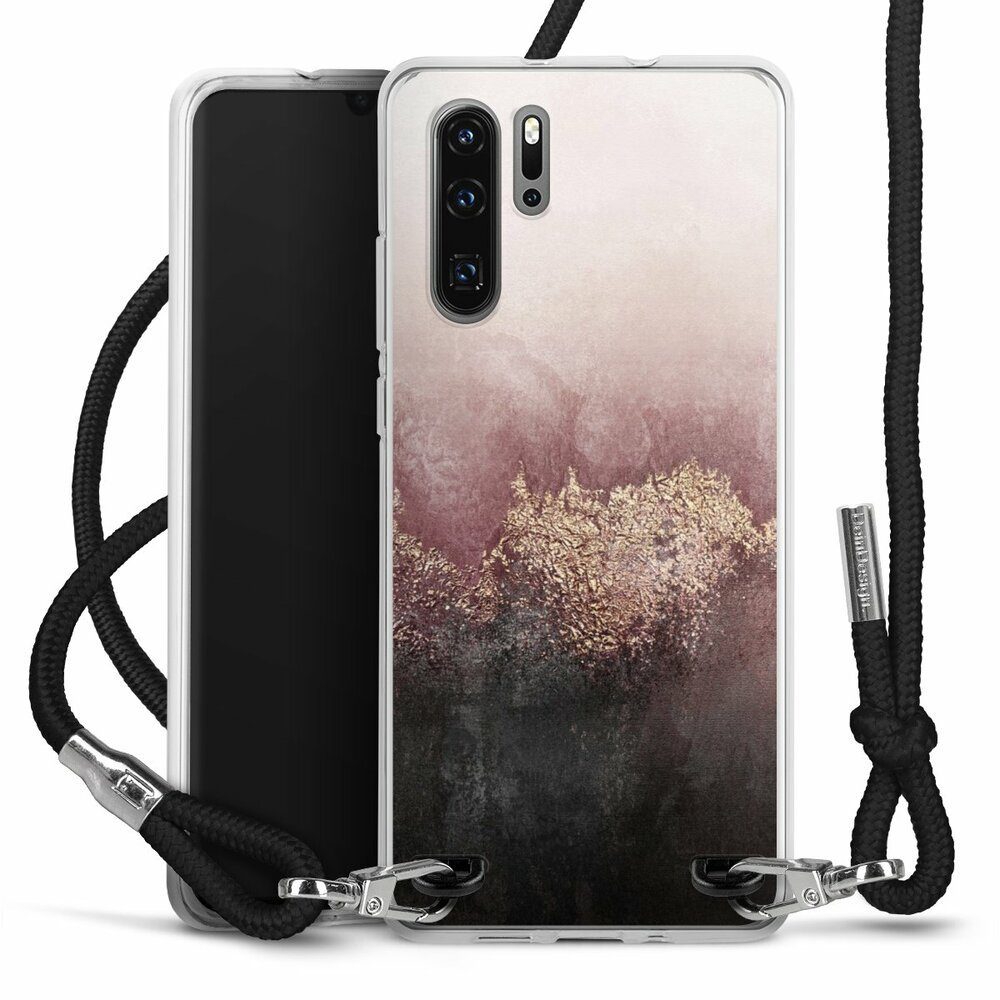 DeinDesign Handyhülle Glitzer Look Staub Elisabeth Fredriksson Pink Sky Dust Gold Print, Huawei P30 Pro Handykette Hülle mit Band Case zum Umhängen