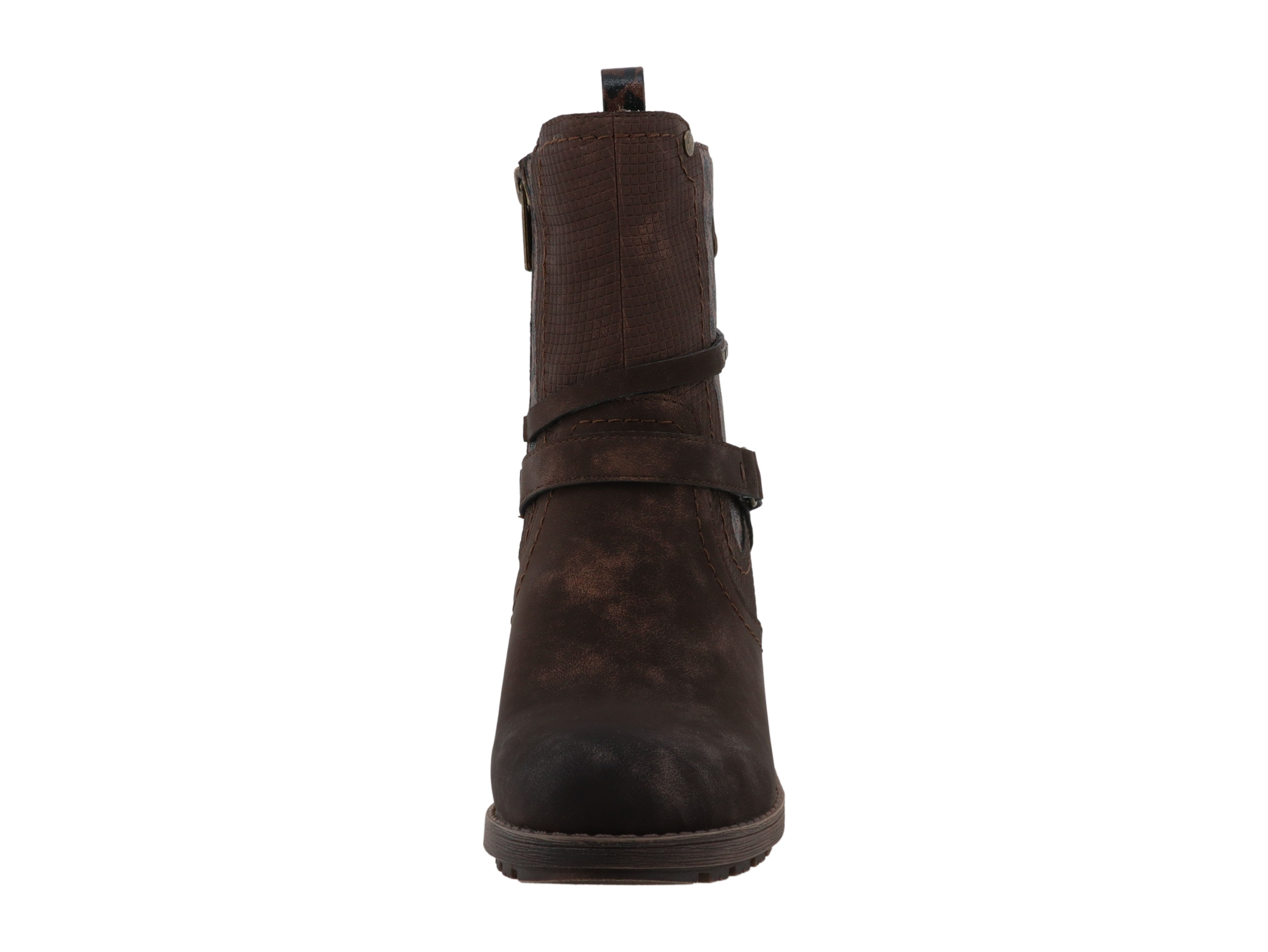 Mustang Shoes Mode-Stiefel Stiefelette Blockabsatz, Boots mit Kontrastbesätzen und Zierriemen – Bild 3 von 4
