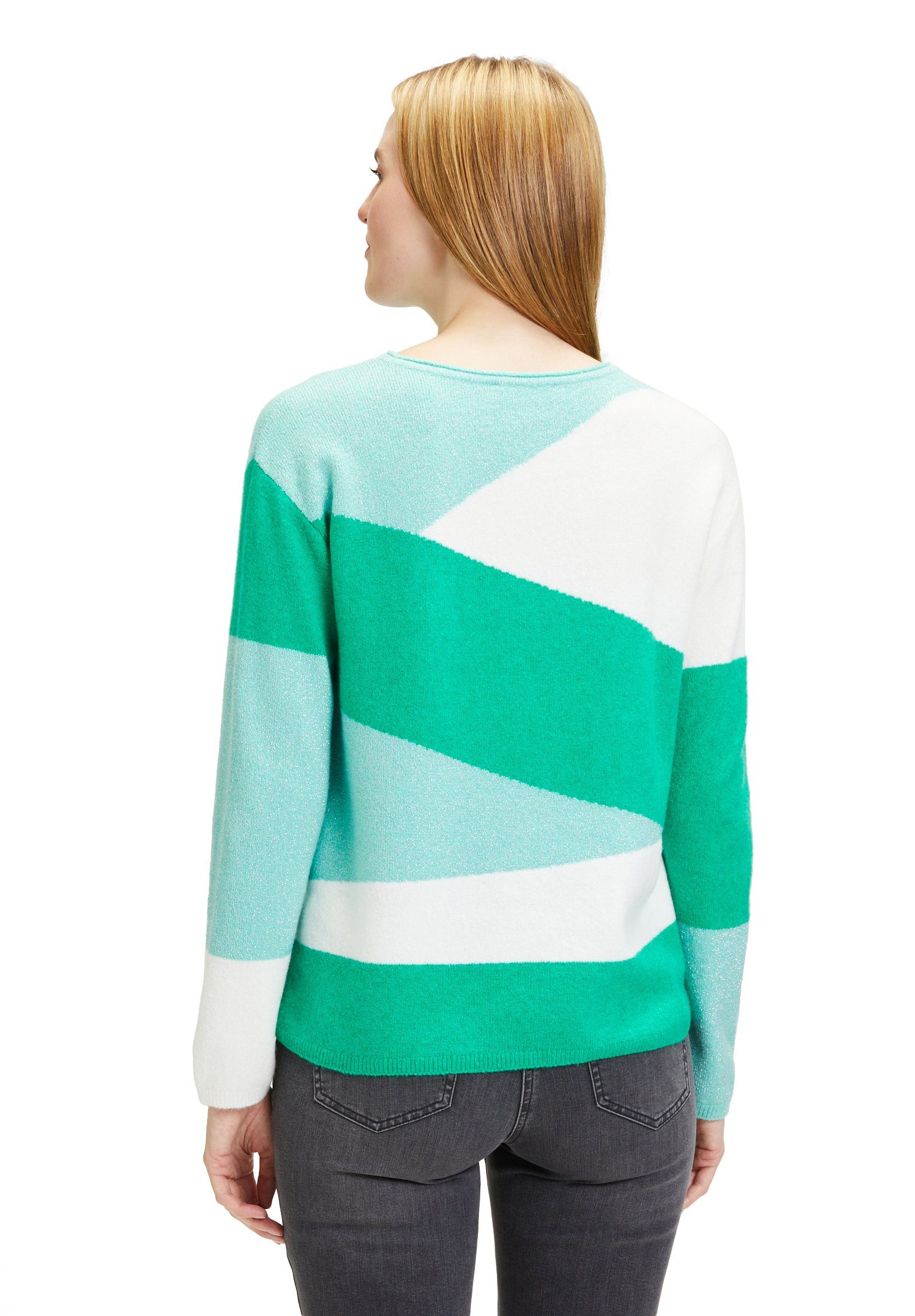 Blocking Patch Betty Green/Petrol (1-tlg) Color Intarsie Strickpullover Barclay mit