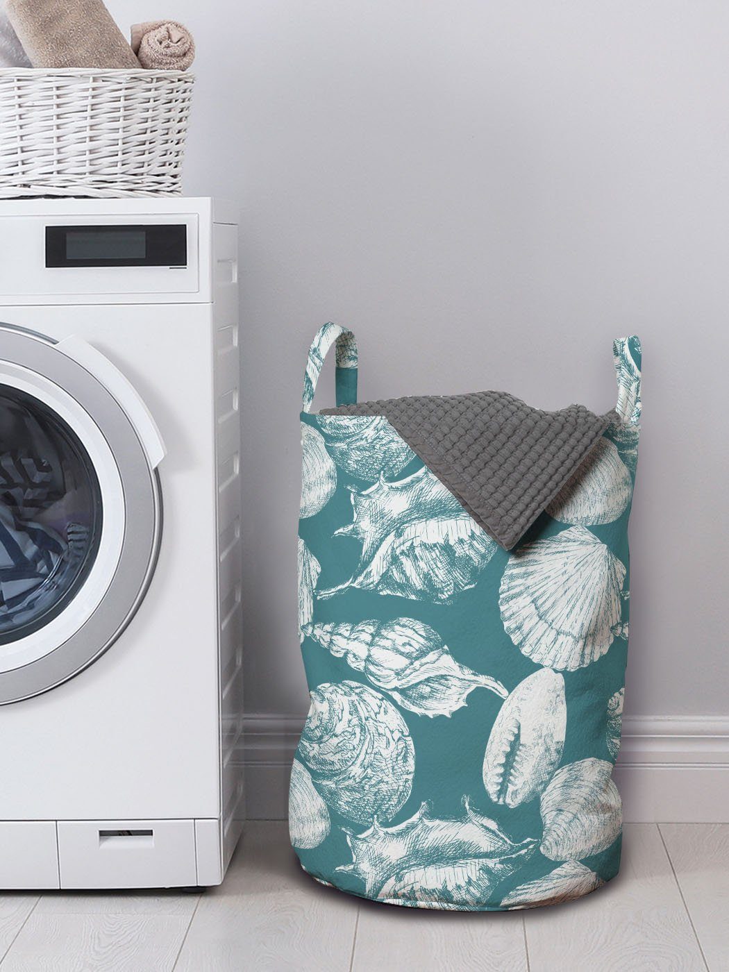 Abakuhaus Wäschesäckchen Wäschekorb mit Griffen Element Muschel Waschsalons, für Flüchtiges Kordelzugverschluss Wasser