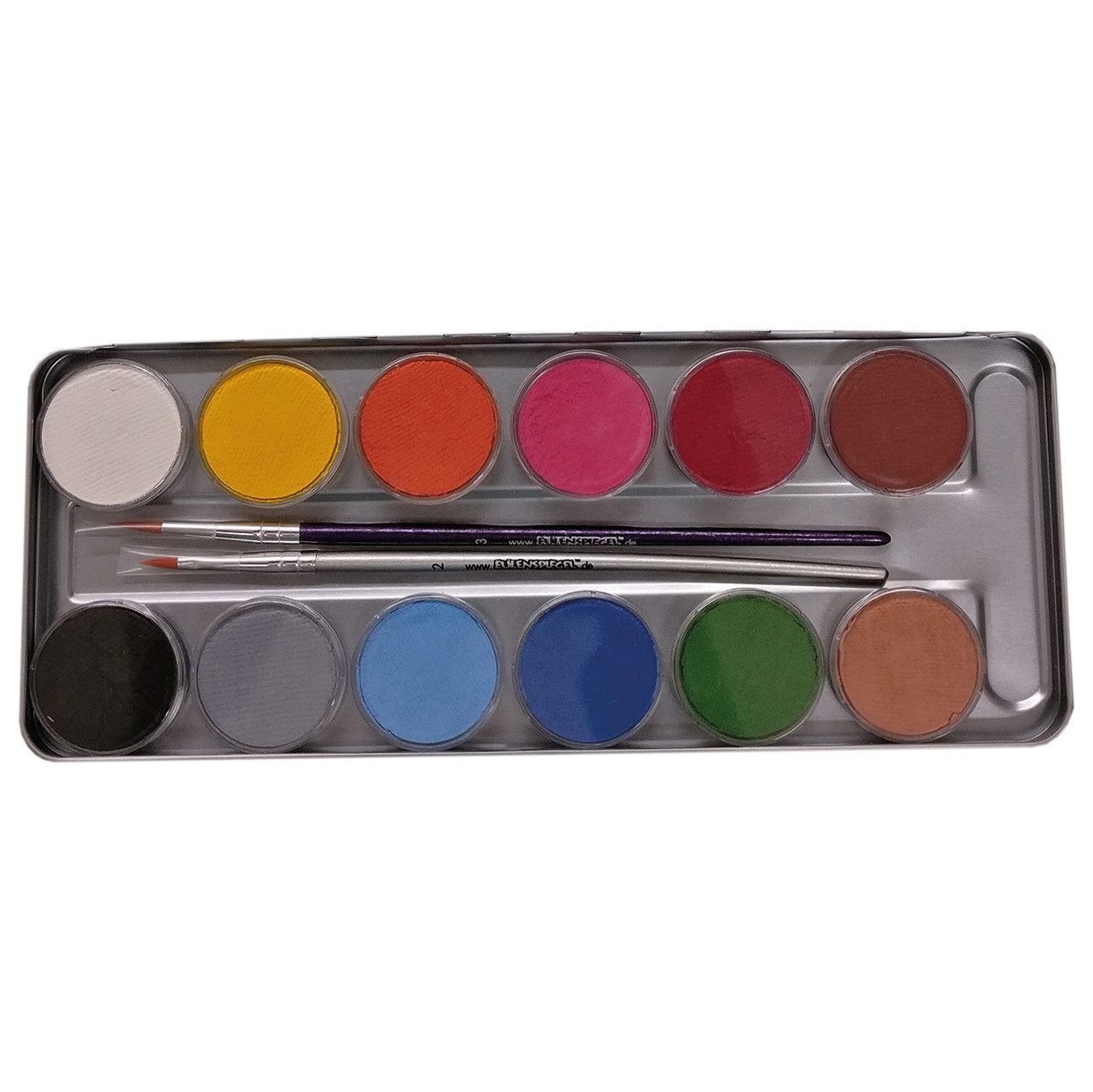 Eulenspiegel Theater Schminkpalette Metall-Palette Karneval der Tiere mit 12 Farben und Profi Pinsel (1-tlg), Made in Germany, dermatologisch getestet