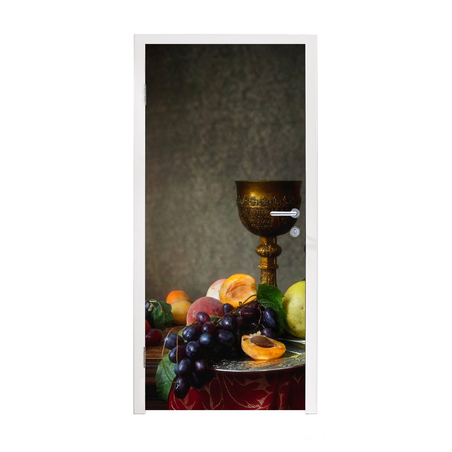 MuchoWow Türtapete Rustikal - Tisch - Obst - Stilleben - Tasse, Matt, bedruckt, (1 St), Fototapete für Tür, Türaufkleber, 75x205 cm