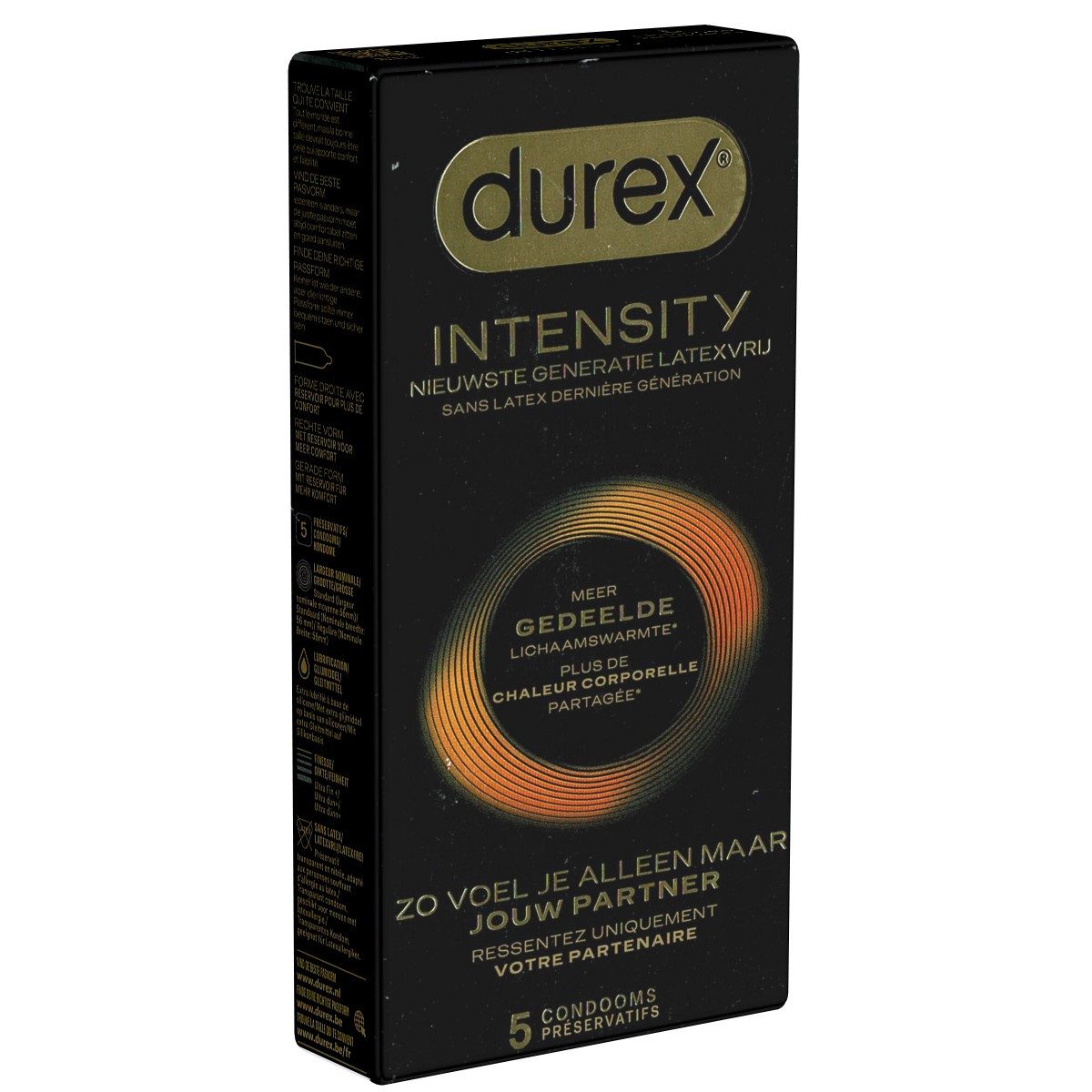 durex Kondome Intensity Packung mit, 5 St., hypoallergene Kondome aus Nitrilkautschuk, ultradünne und latexfreie Markenkondome
