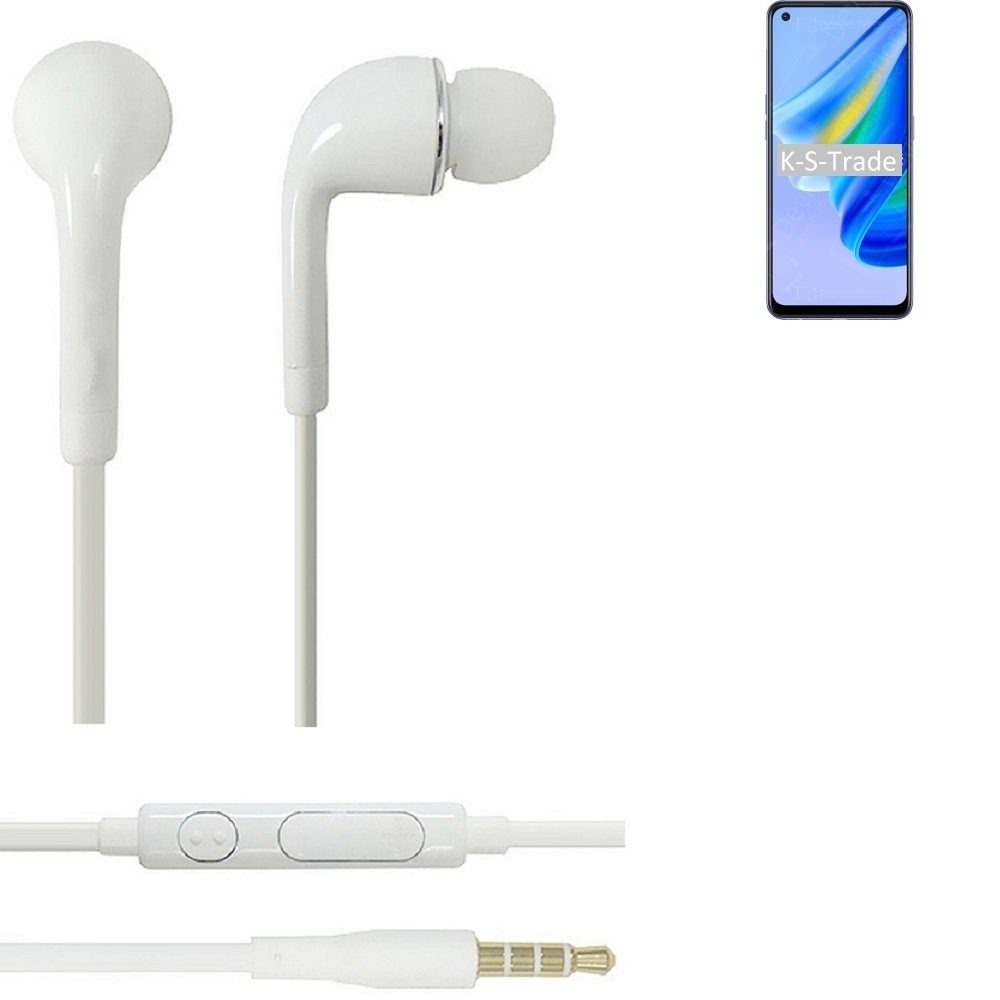 K-S-Trade für Oppo Reno6 Lite In-Ear-Kopfhörer (Kopfhörer Headset mit Mikrofon u Lautstärkeregler weiß 3,5mm) | In-Ear-Kopfhörer