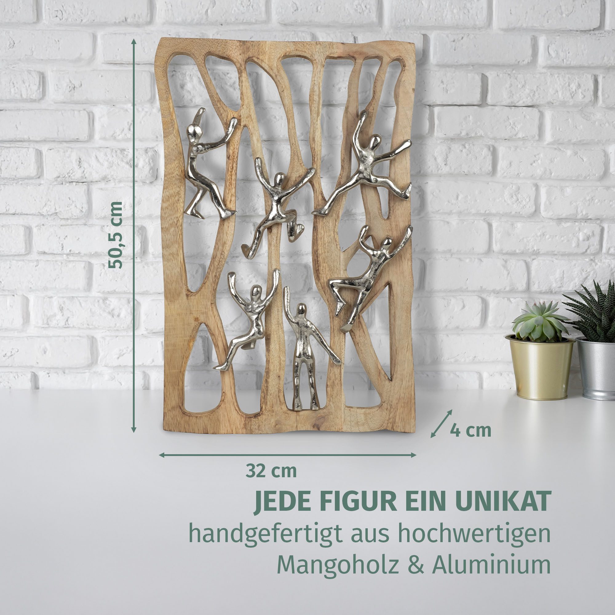 Moritz Skulptur Dekofigur Together We Rise 50,5 cm aus Mangoholz und Aluminium modern
