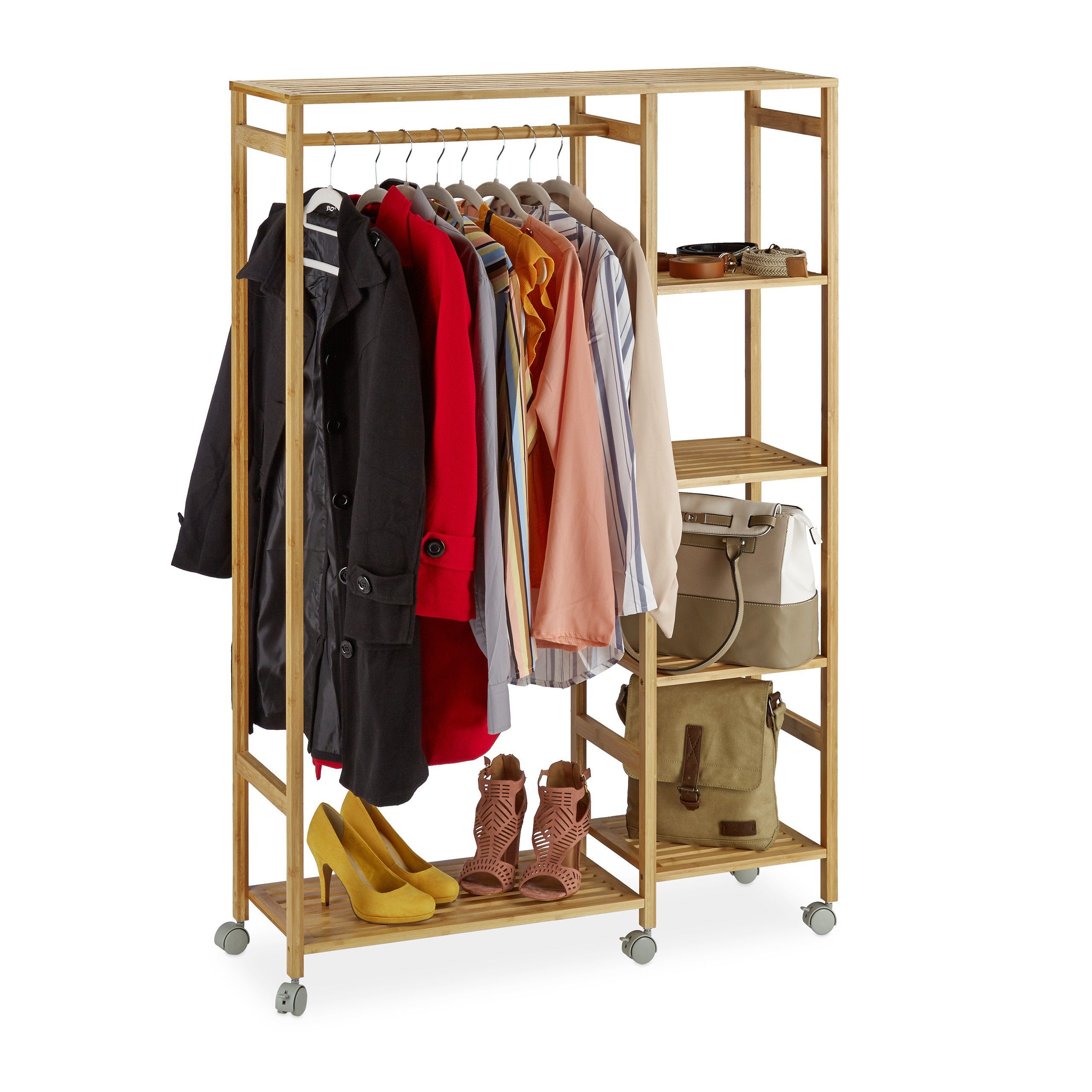 relaxdays Kleiderständer Rollgarderobe Bambus günstig online kaufen