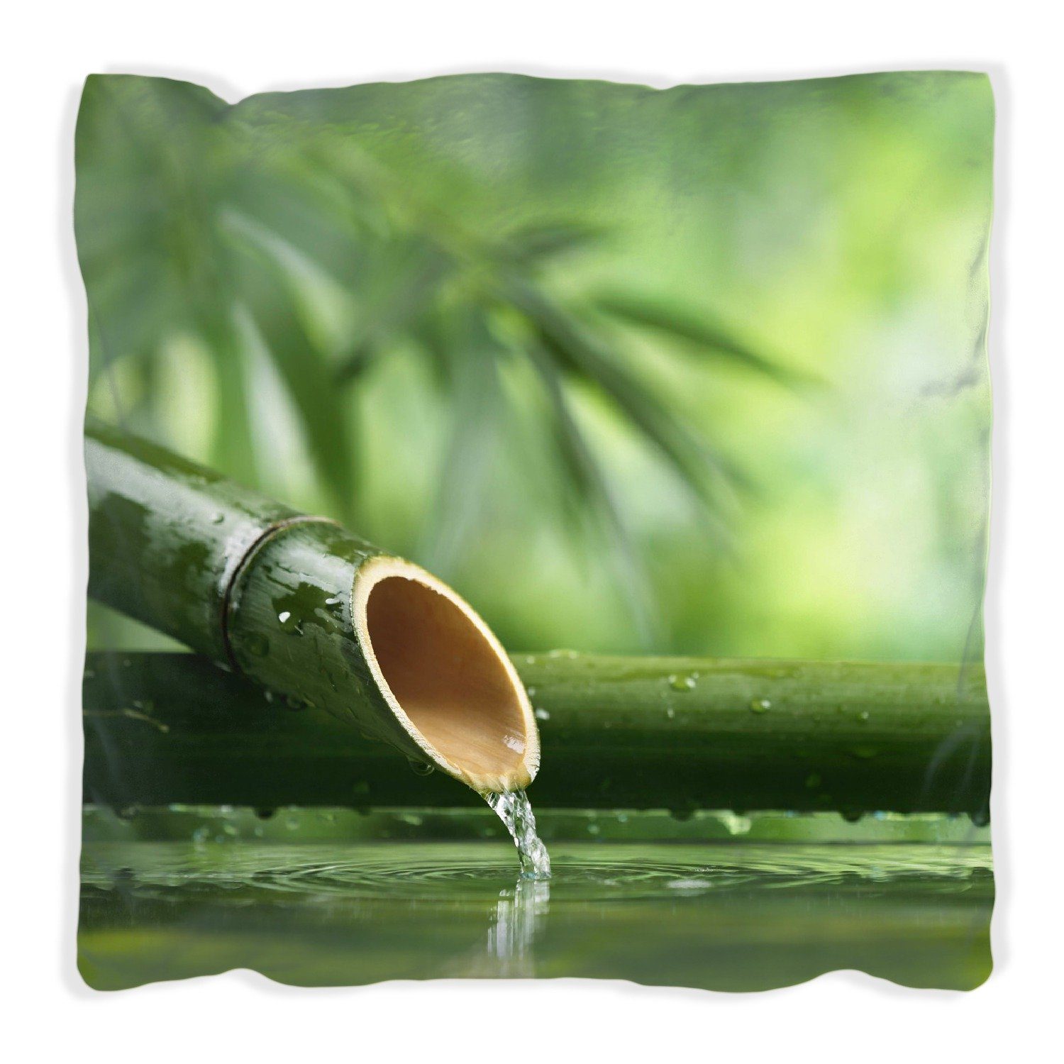 Wallario Dekokissen Bambusquelle Bambusrohr mit Wasser, handgenäht