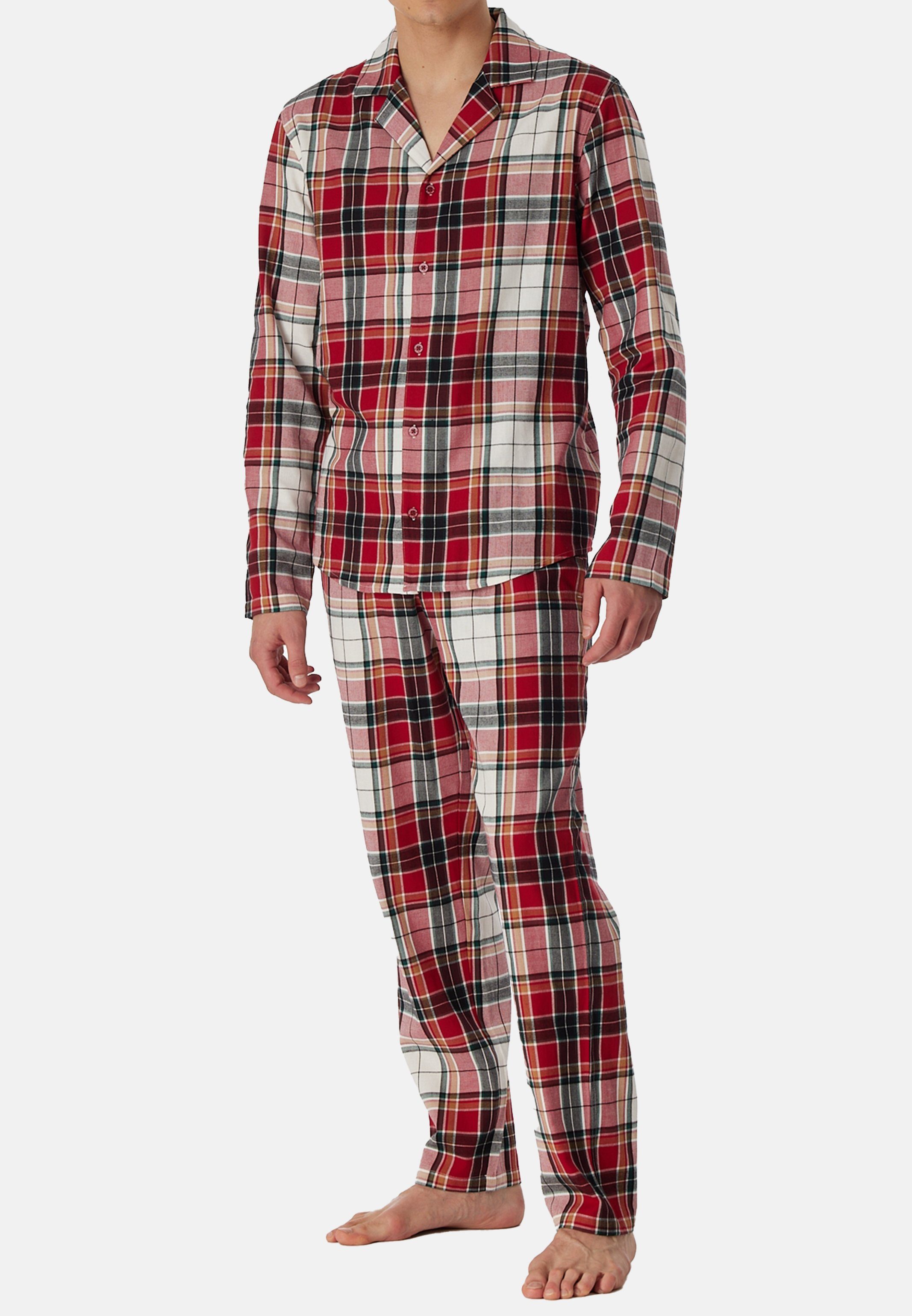 Schiesser Hemdkragen Cotton Baumwolle Organic Knopfleiste - Schlafhose Pyjama 2-tlg) Web - funktionale und (Set,