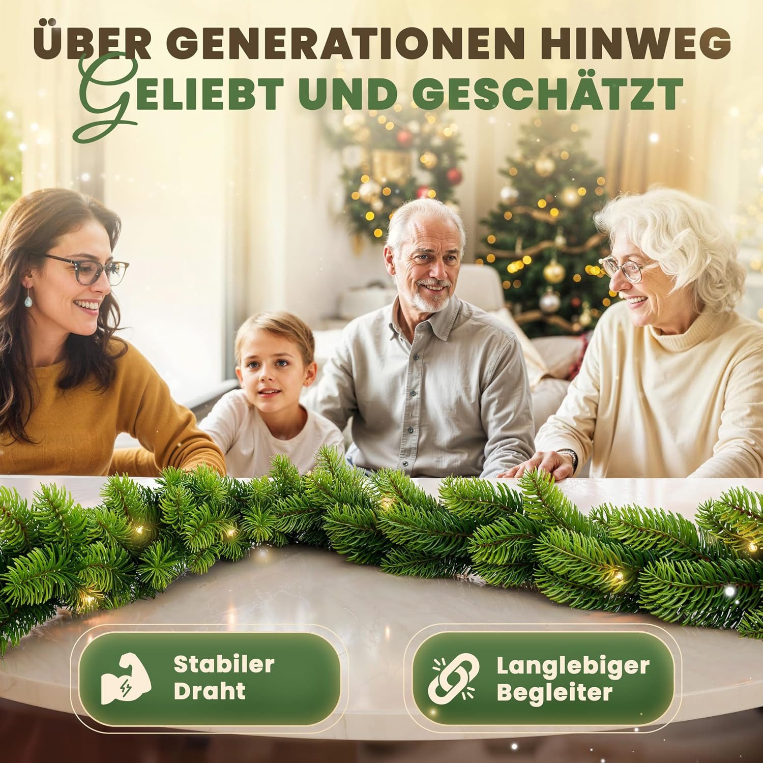 Kunstgirlande Weihnachtsgirlande künstlich, Tannengirlande 270-1000 cm, mit/ohne LED, ArtiTree, Höhe 270 cm, 100% PE-Spritzguss, langlebig, wie echt, naturgetre – Bild 5 von 5