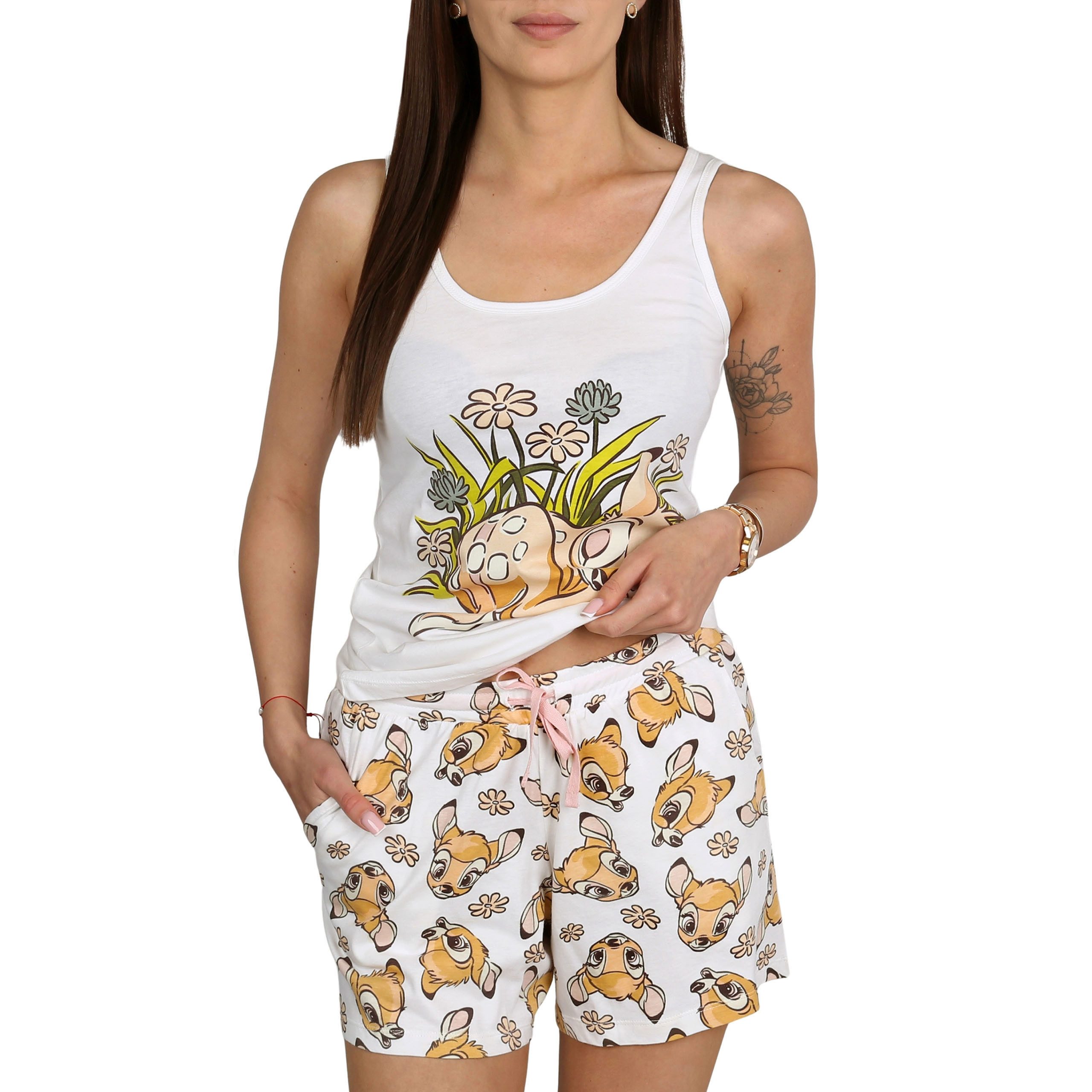 Disney Bambi Pyjama Disney Bambi Damen-Schlafanzug beige, zweiteilig Baumwolle