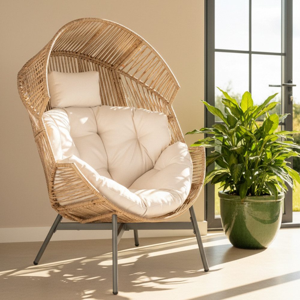 acamp Loungesessel Outdoor Sessel Geflecht Outdoor mit Kissen wetterfest Garten (gepolsterte Sitz und Rückenkissen abnehmbar wasserabweisend), Kunststoff Geflecht in Flechtoptik mit rostgeschütztem Gestell