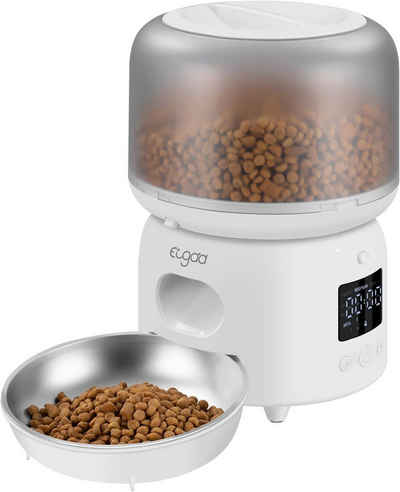EUGAD Katzen-Futterspender, 3,5 L,Trockenfutter Spender mit Edelstahlnapf, Weiß