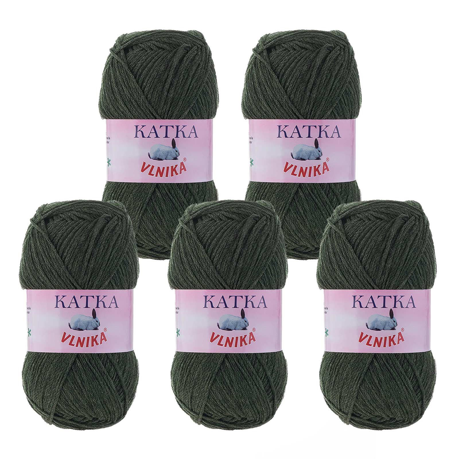 maDDma 5 x 100g Strickgarn Katka Unifarben Häkelwolle, 1500 m, 806 grüngrau