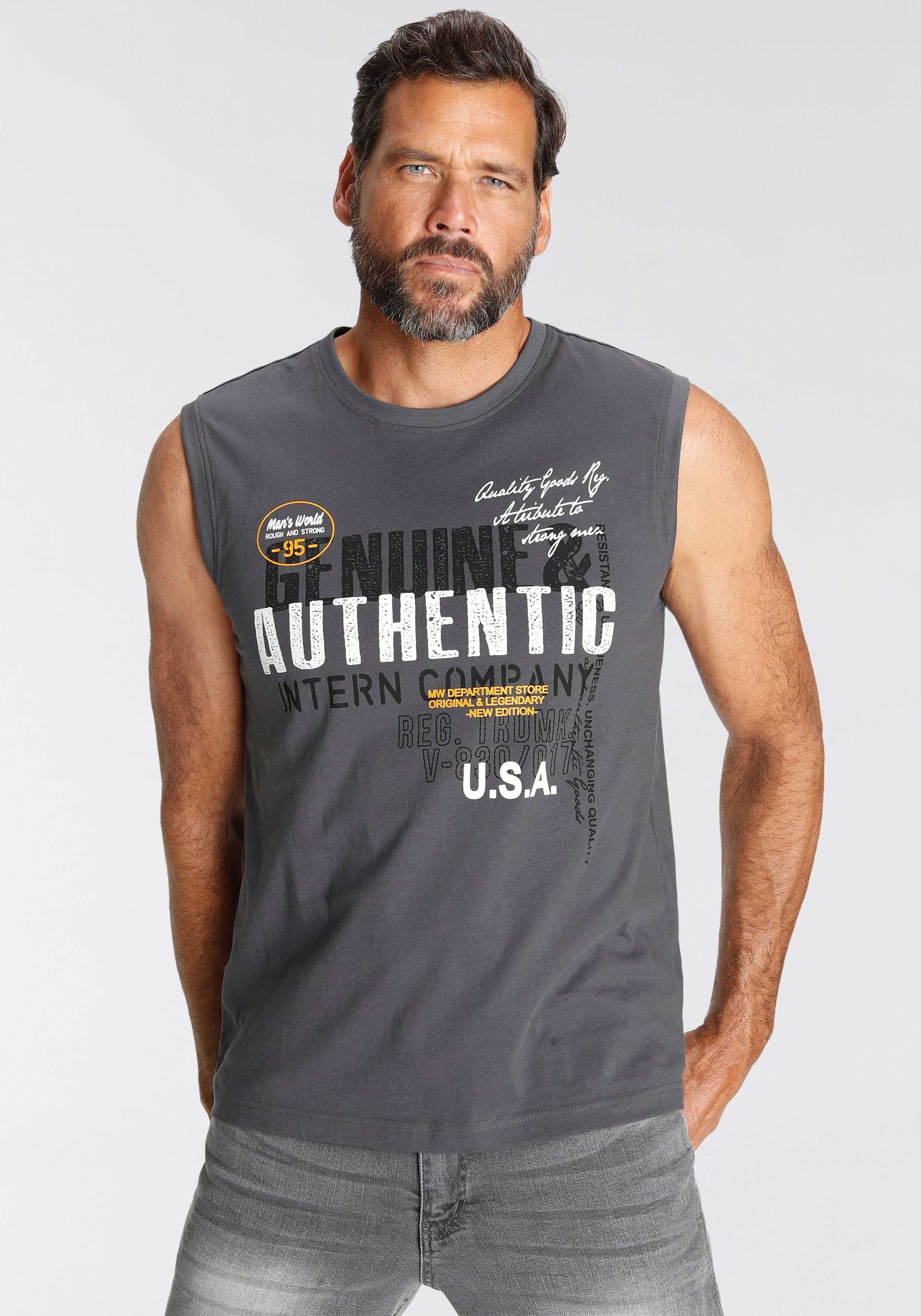 Man's World Muscleshirt ohne Ärmel, bedruckt, Rundhalsausschnitt, aus Baumw günstig online kaufen