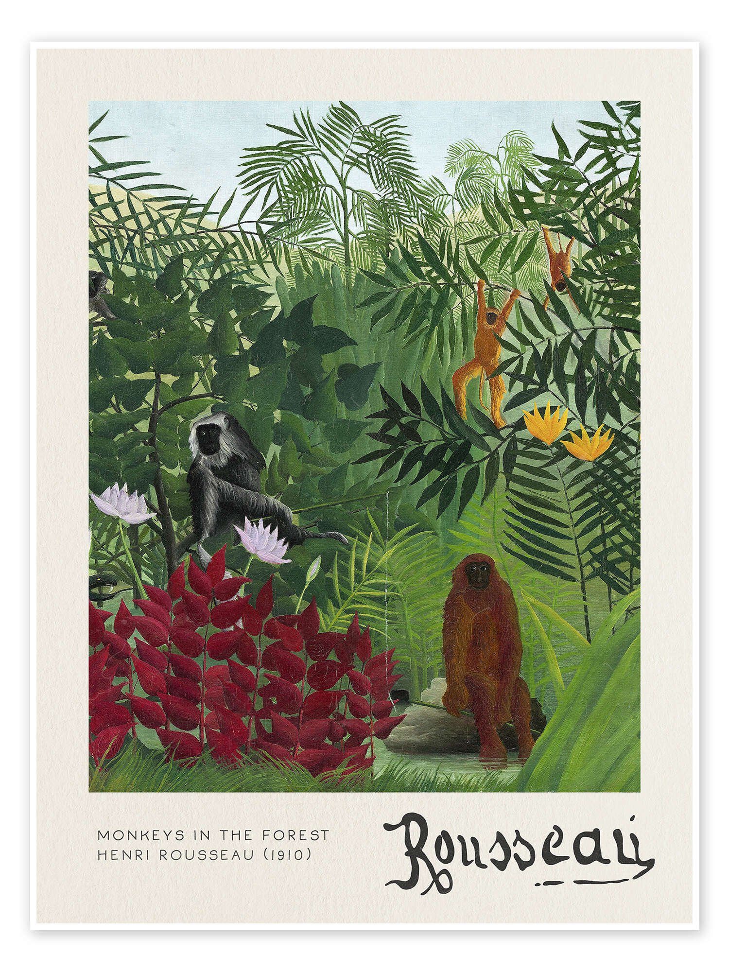 Posterlounge Wandbild Tropischer Wald mit Affen und Schlange, Henri Rousseau, erhältlich als Poster, Leinwandbild, Wandsticker oder Acrylglasbild