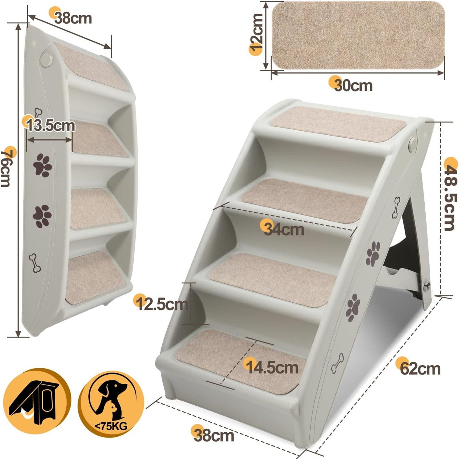 Clanmacy Haustiertreppe 4-Stufige Hundetreppe Hunderampe Haustiertreppe günstig online kaufen