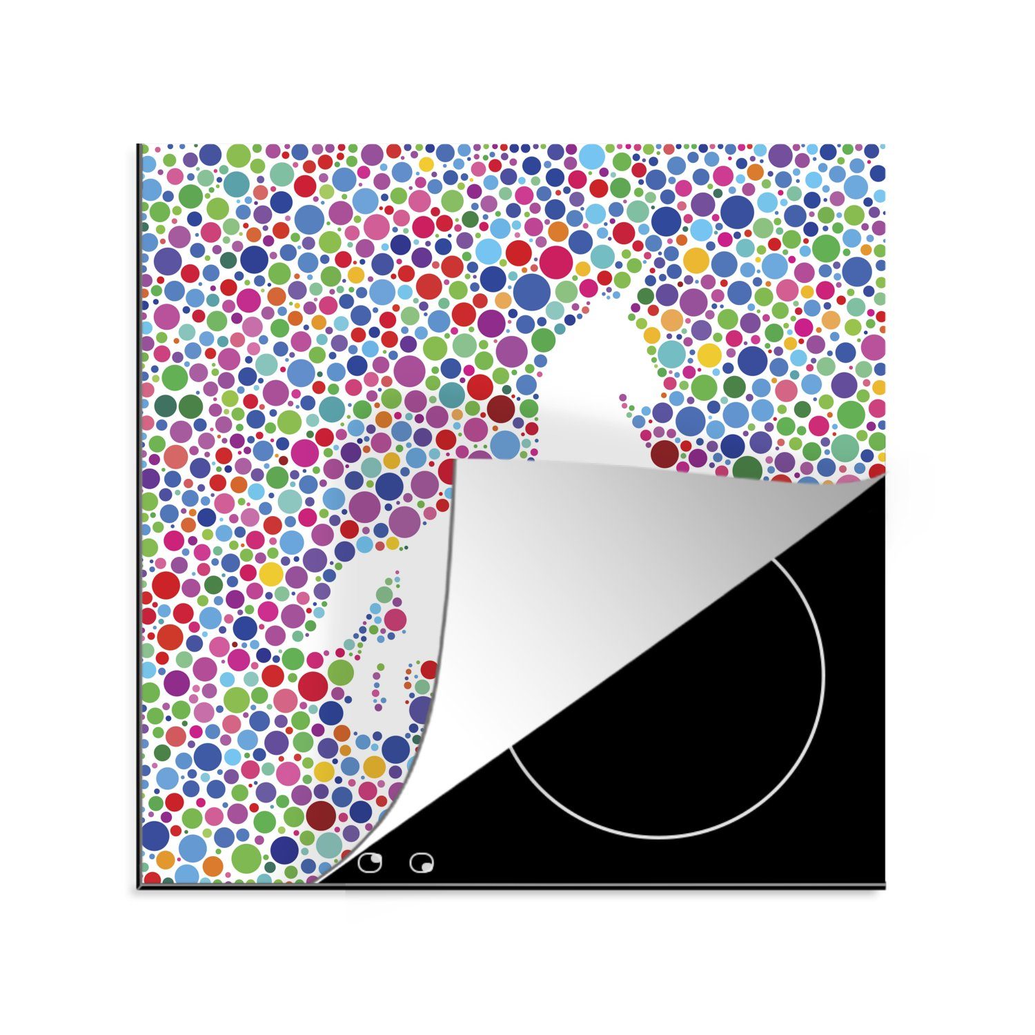 MuchoWow Herdblende-/Abdeckplatte Eine Illustration eines weißen Einhorns auf einem bunten Hintergrund -, Vinyl, (1 tlg), 78x78 cm, Ceranfeldabdeckung, Arbeitsplatte für küche