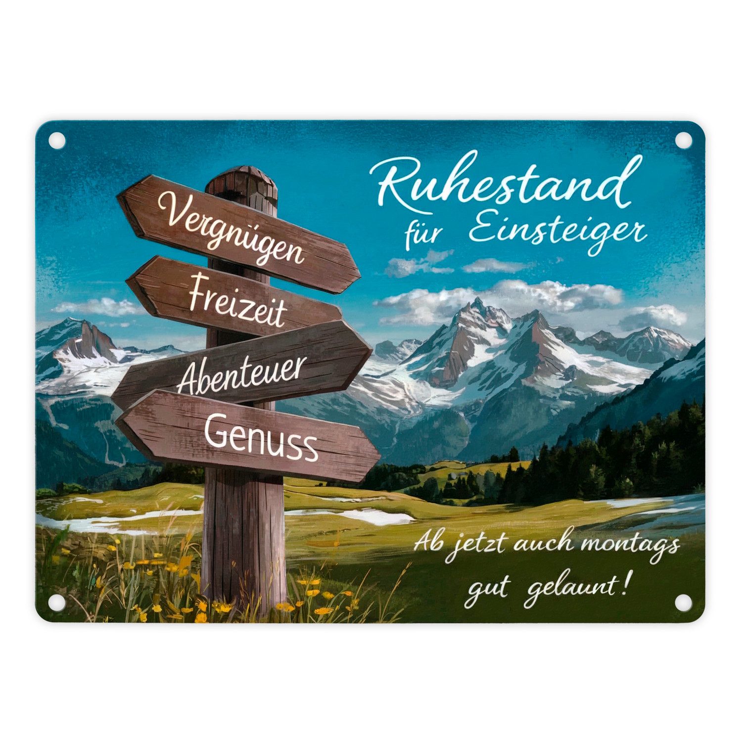 speecheese Metallschild Hölzerner Wegweiser Ruhestand für Einsteiger Metallschild in 15x20 cm