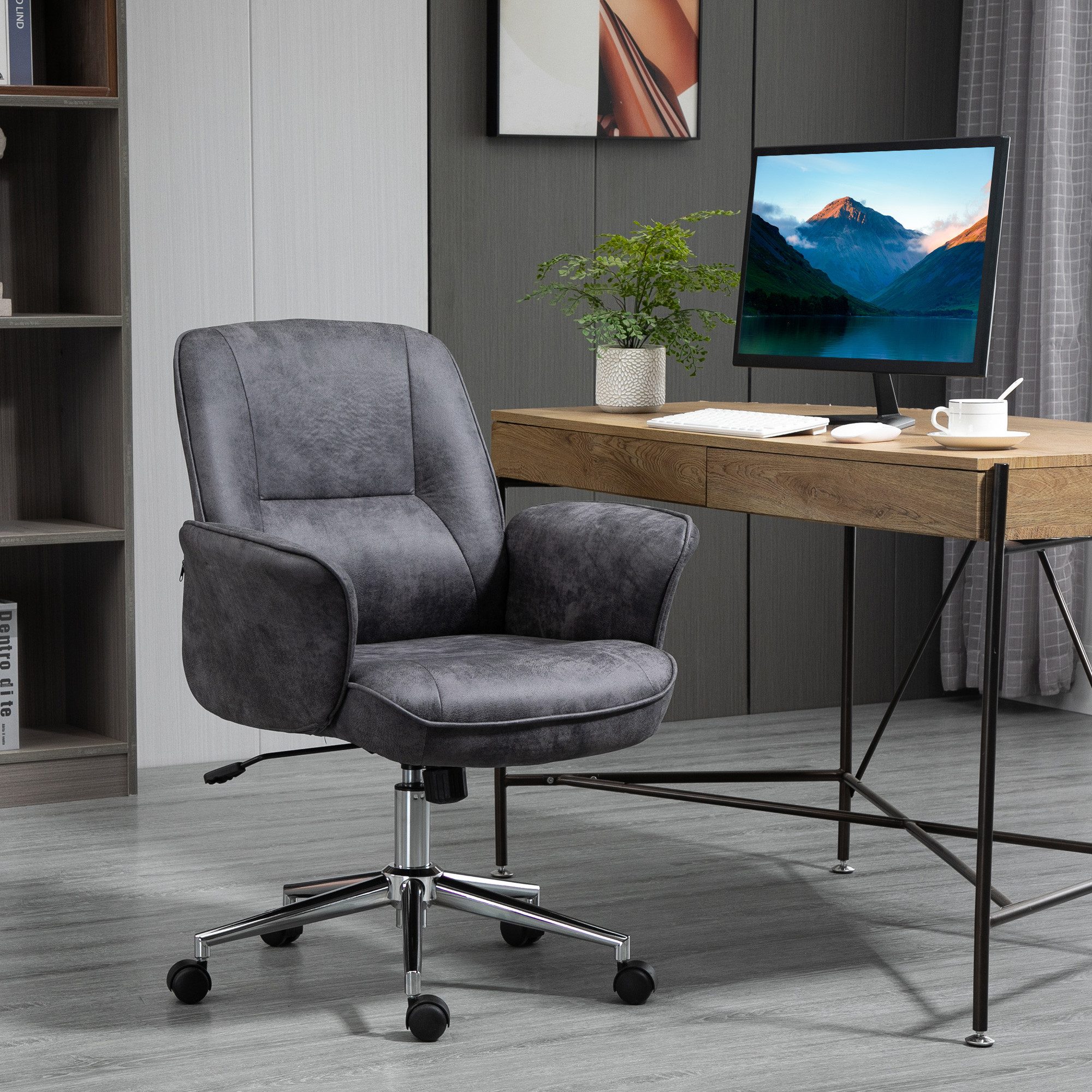 Vinsetto Bürostuhl Homeoffice Stuhl Schreibtischstuhl aus Mikrofaser höhenverstellbar (Bürostuhl, 1 St), Dunkelgrau 65 x 70 x 96-106 cm