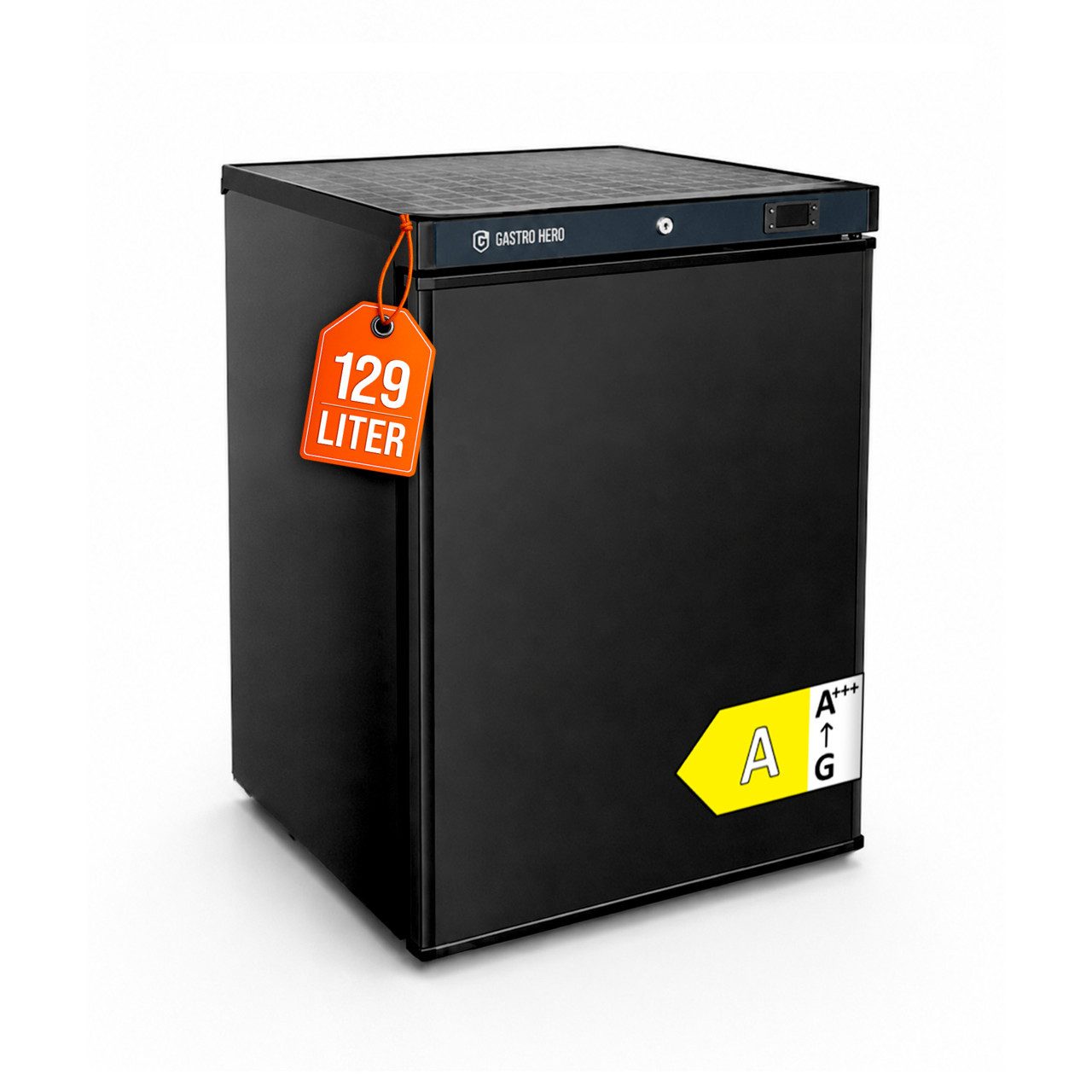 GastroHero Vollraumkühlschrank Lagerkühlschrank ECO 200 Schwarz 129 Liter Umluftkühlung LKSE200B, 83.5 cm hoch, 60 cm breit, platzsparende Kühllösung für Bars, Cafés und Profiküchen