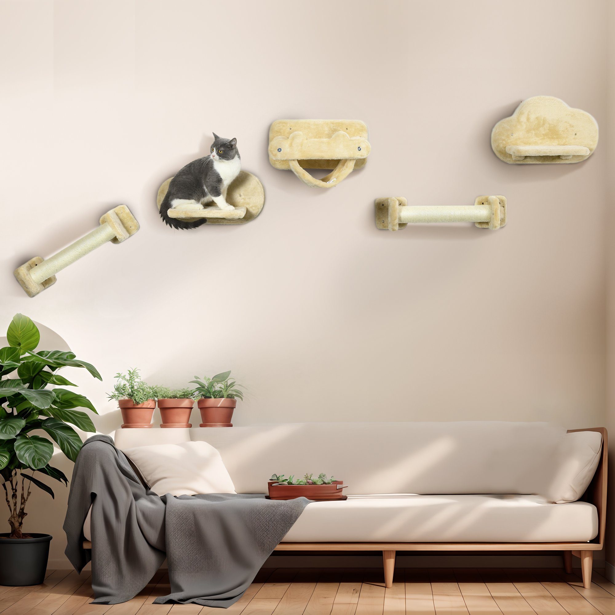 PawHut Katzen-Kletterwand für Wandmontage, Katzenstufen, Kratzbaum, günstig online kaufen