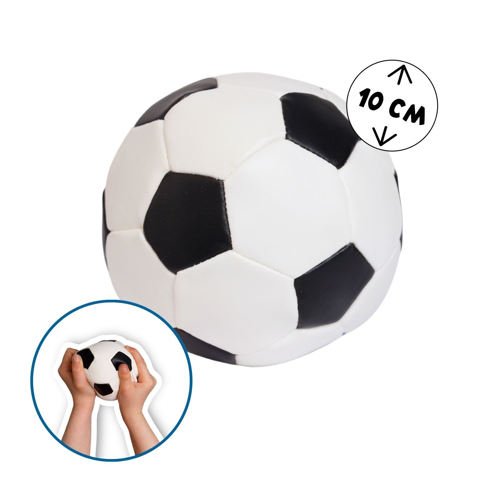 Softball klein, 10 cm im schwarz-weißen Fußball-Design für Kinder ab 0 Jahren