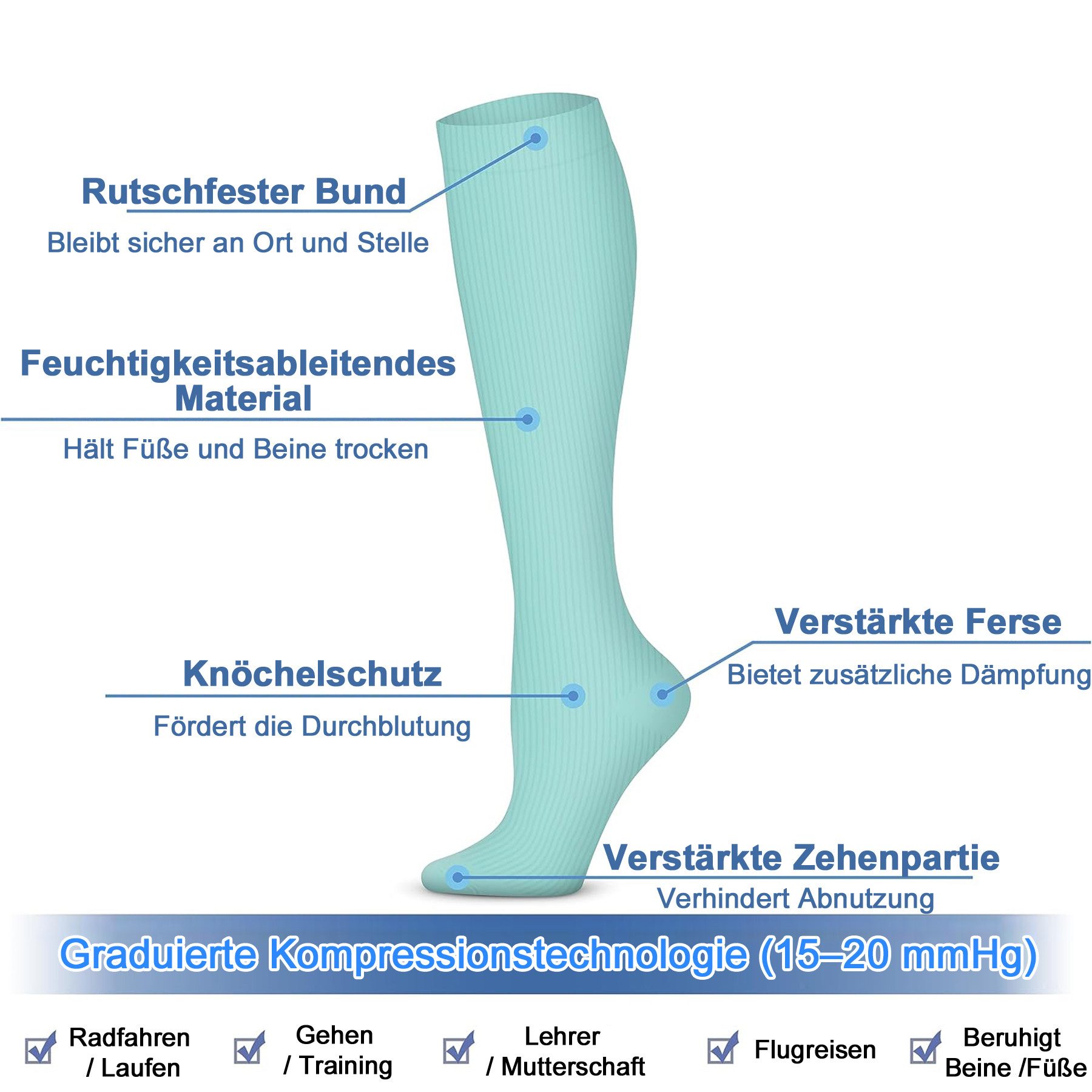 Mutig Kompressionsstrümpfe 6 Paar Kompressionsstrümpfe Laufsocken Kniestrümpfe Stützstrümpfe (Reisestrümpfe Kompressionsstrümpfe Damen & Herren, 15-20mmHg Stützstrümpfe Sport Kompressionssocken mit Elastisch) Compression Socks für Sport, Laufen, Flug, Reisen,Fahrrad Radsport