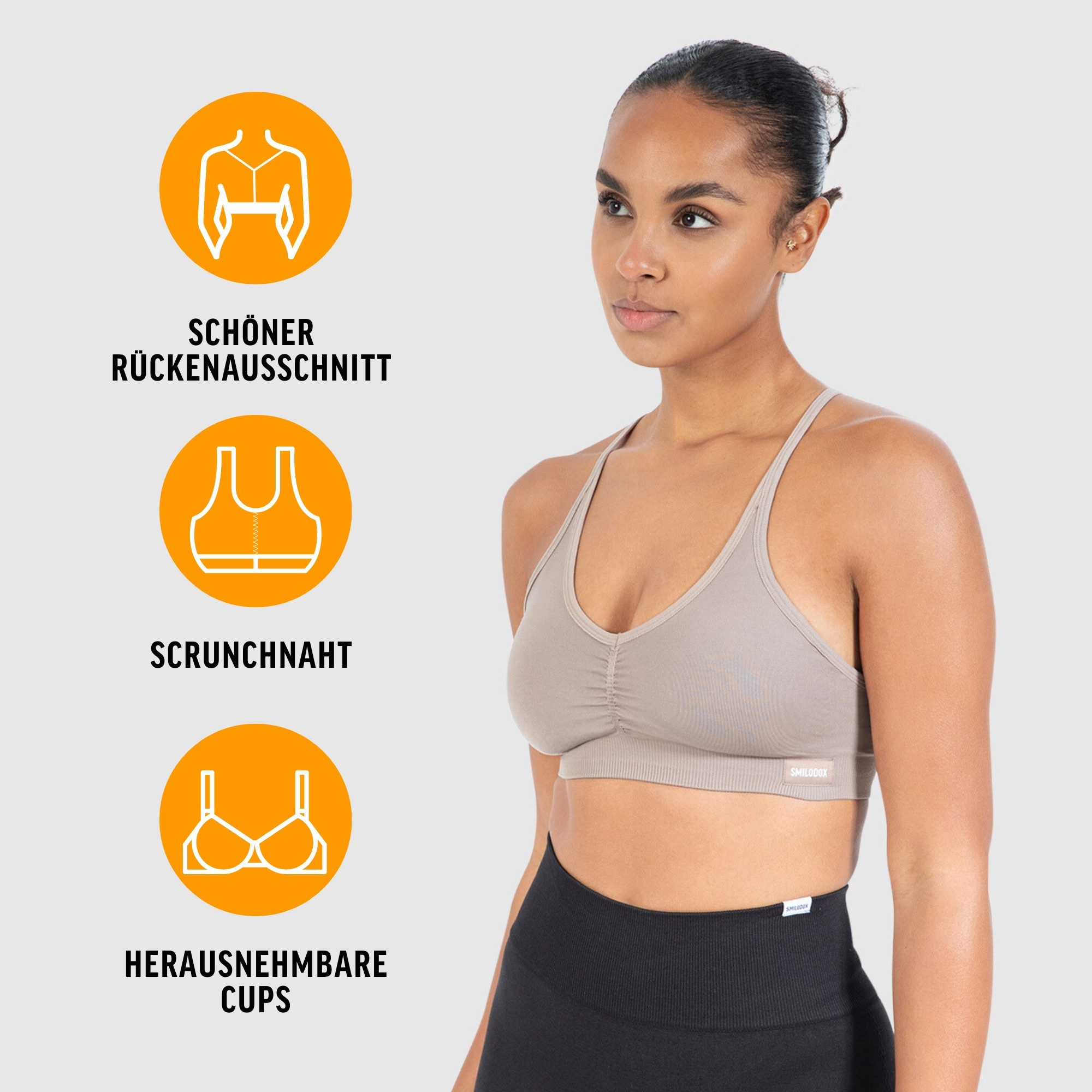 Smilodox Sport-BH Solid Scrunch Icon, Seamless Bra ohne Bügel mit verstellbaren Trägern Blickdichter Bustier Herausnehmbare Cups Shaped Fit Fitness Freizeit