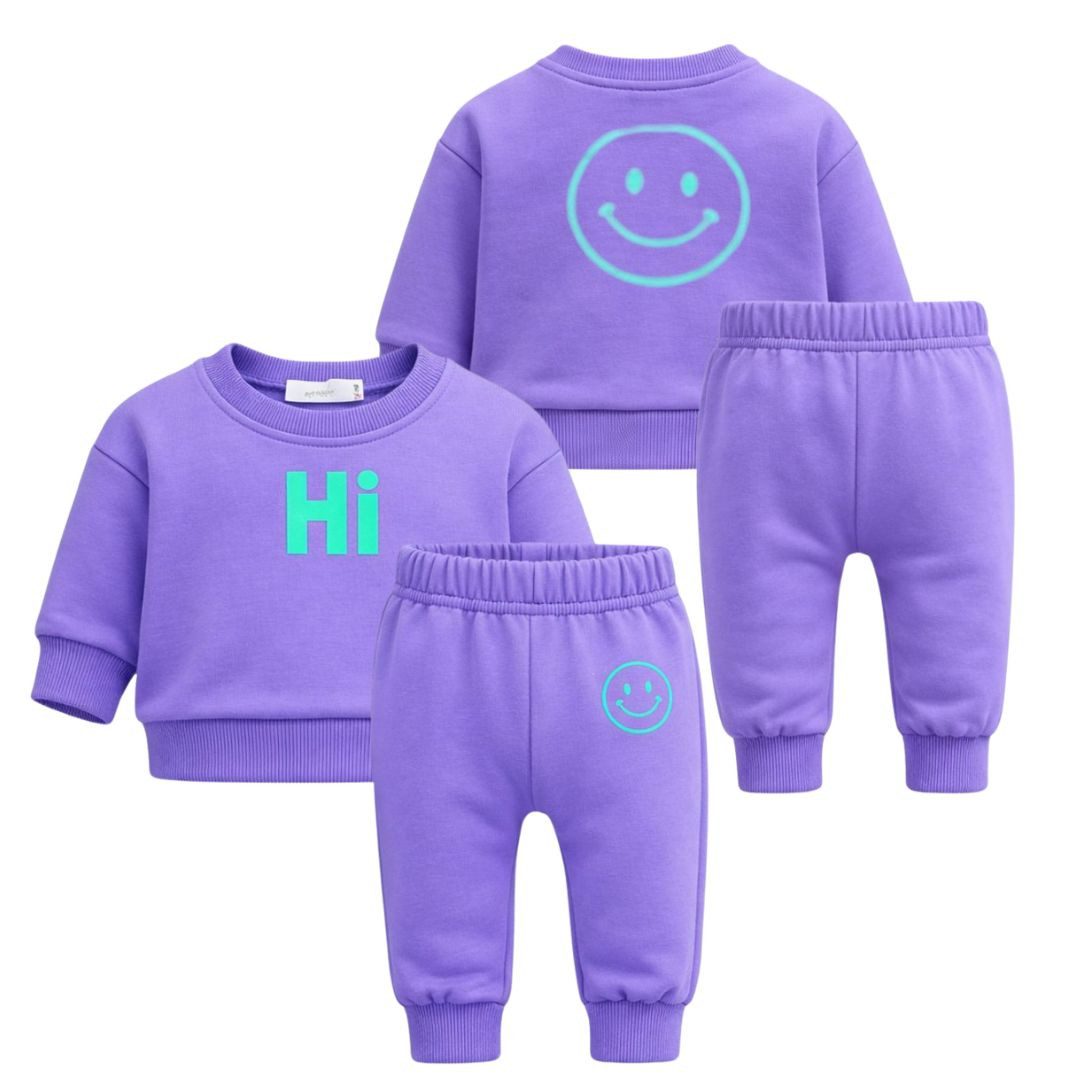 Langarmshirt & Hose Outfit Set Sweatshirt und Hose in flieder mit Smiley Wohlfühllook