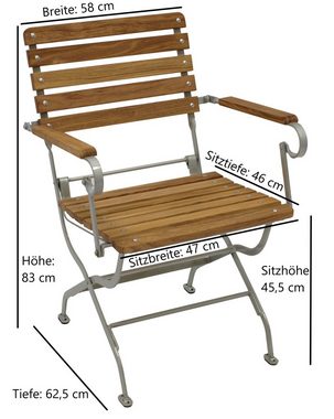 DEGAMO Garten-Essgruppe PASSAU, (5-tlg), (4x Sessel, 1x Tisch 70x110cm), Gestell verzinkt + Robinie, klappbar