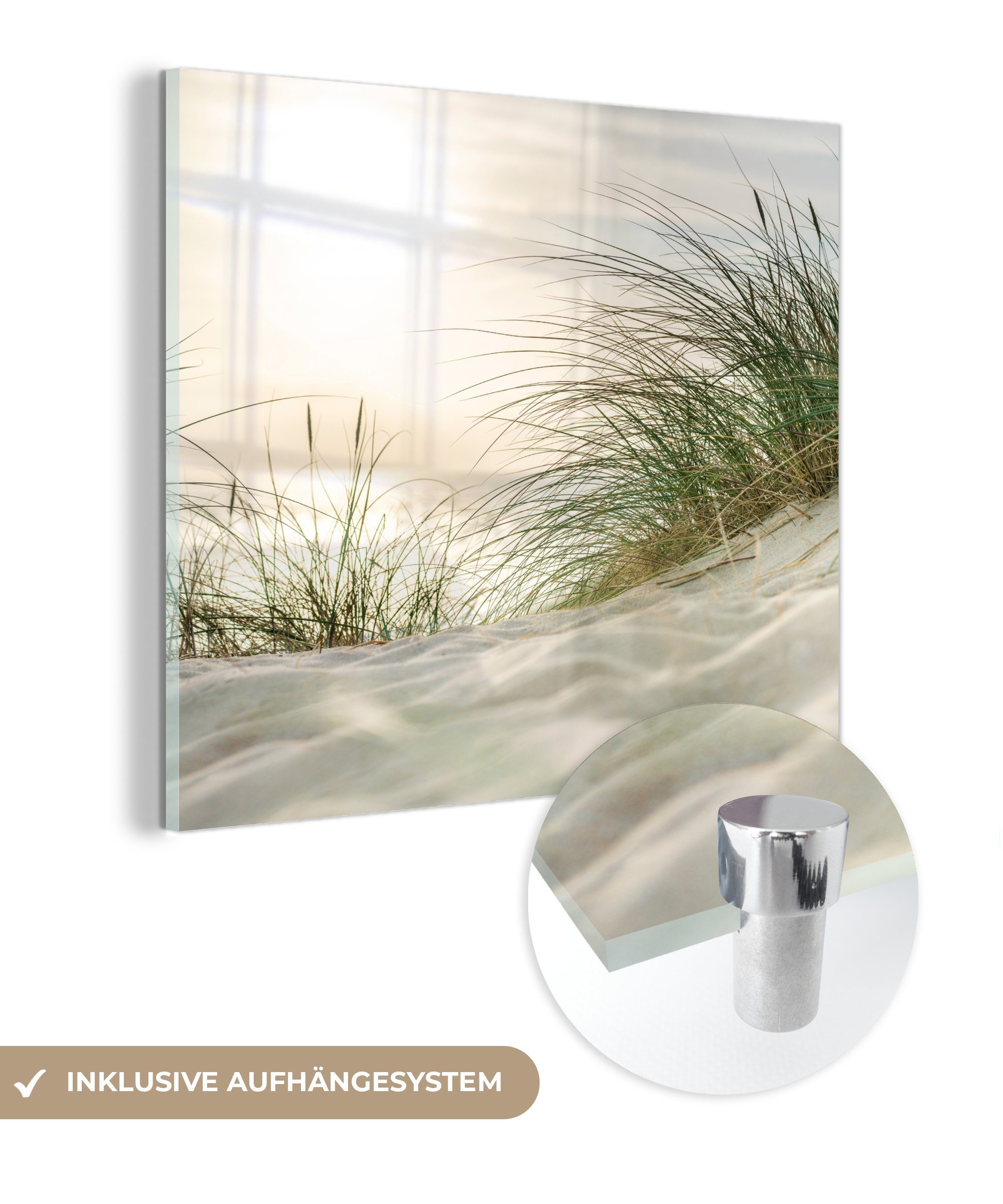 auf - - Glasbilder Wanddekoration Wattenmeer, Acrylglasbild Dünen Glas auf (1 am - MuchoWow Foto Wandbild Glas Bilder St),