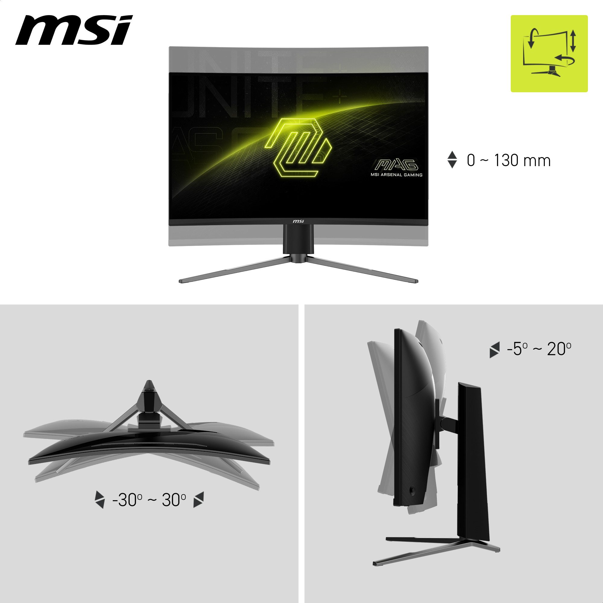 MSI MAG 276CPXF Curved-Gaming-Monitor (69 cm/27 ", 1920 x 1080 px, Full HD, 0,5 ms Reaktionszeit, 280 Hz, LED, 5-Wege Joystick Navigation)