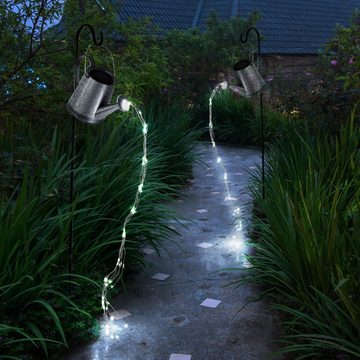 etc-shop LED Solarleuchte, LED-Leuchtmittel fest verbaut, Wasserfall Gießkanne Solar LED Garten Deko draußen Gießkanne mit